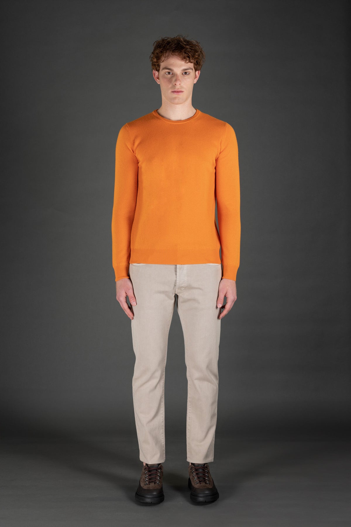 MOORER MEN'S BRIGHT ORANGE CREWNECK SWEATER