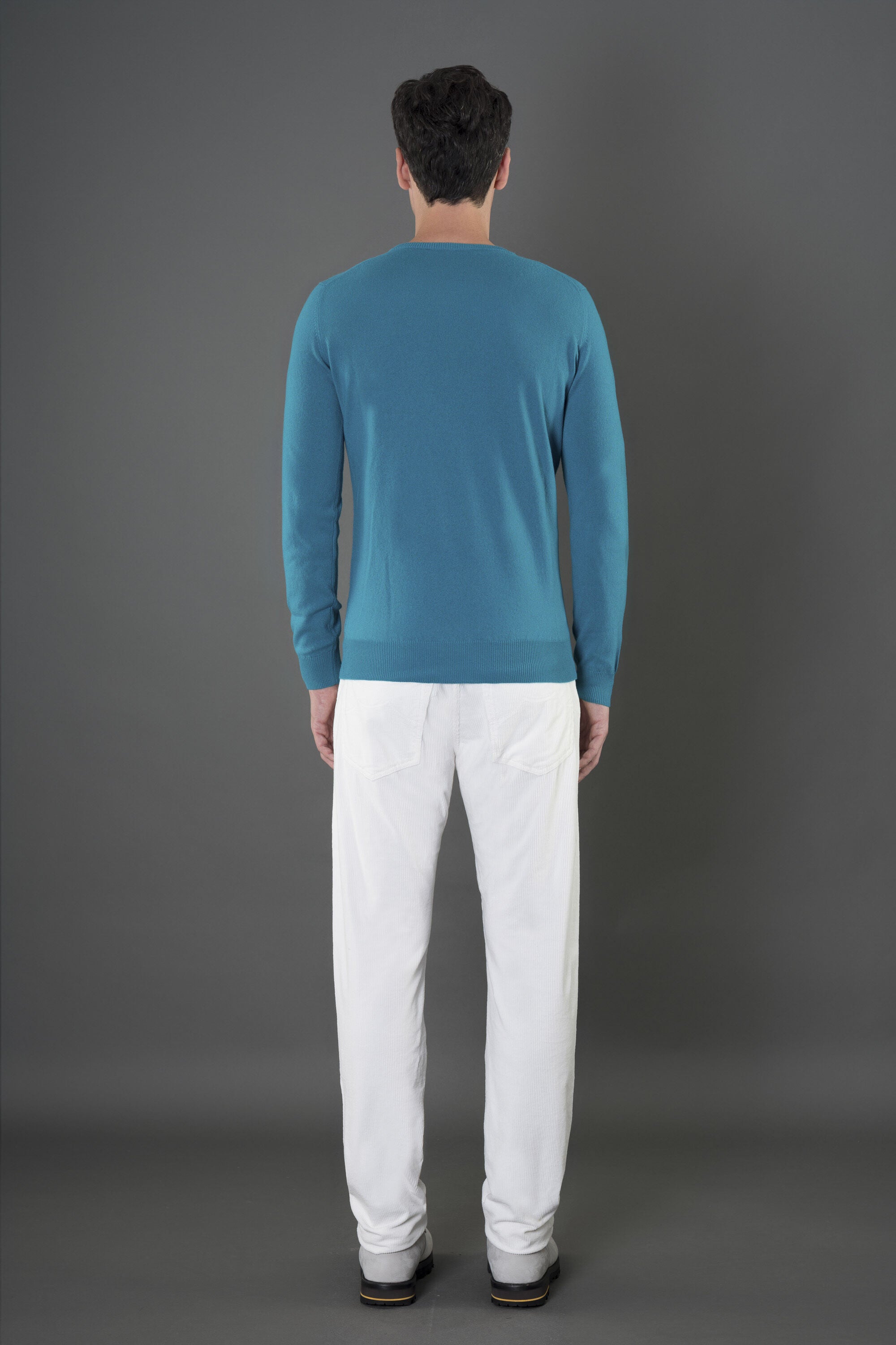 MOORER MEN'S TEAL CREW NECK KNIT SWEATER