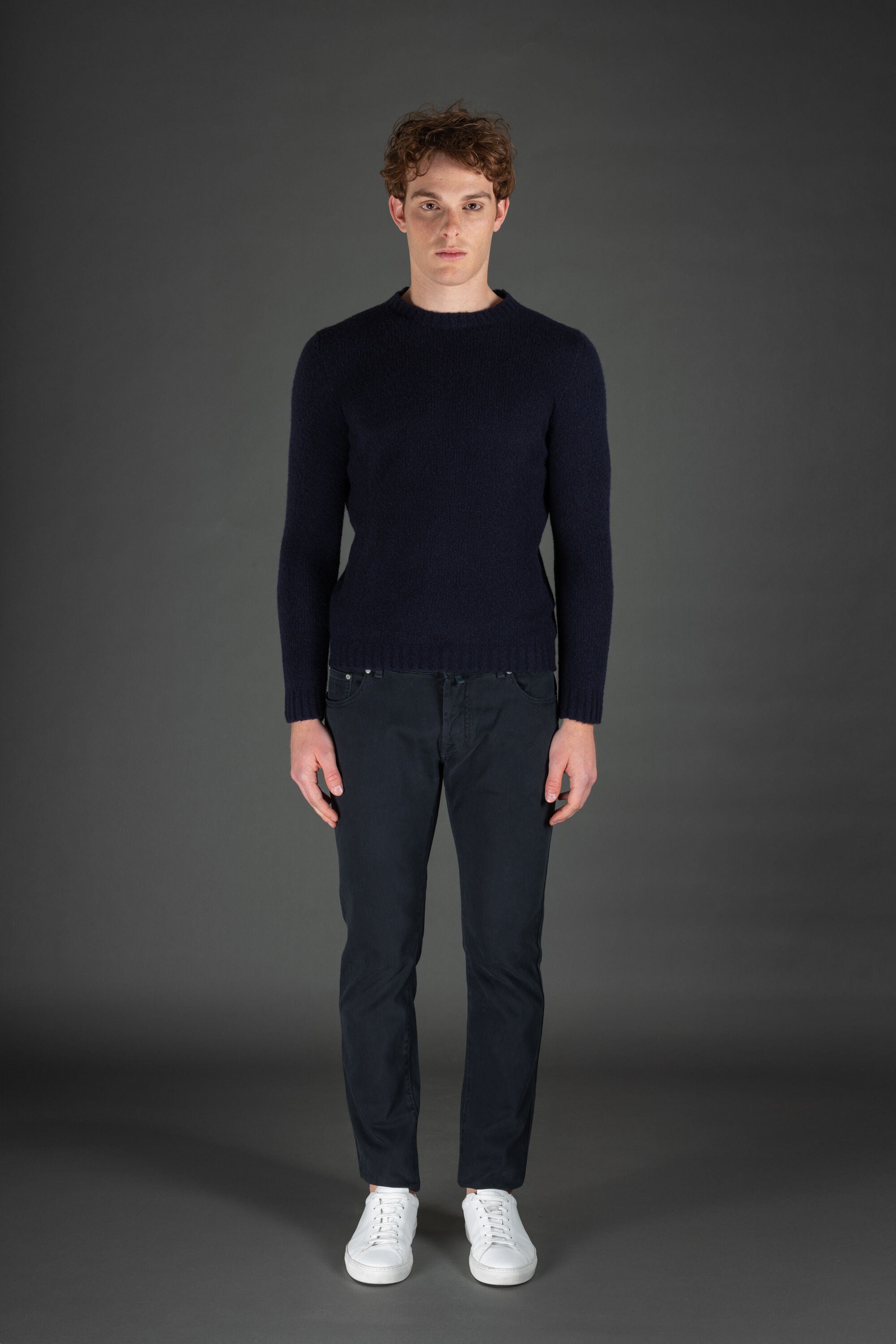 MOORER MEN'S NAVY TEXTURED KNIT SWEATER