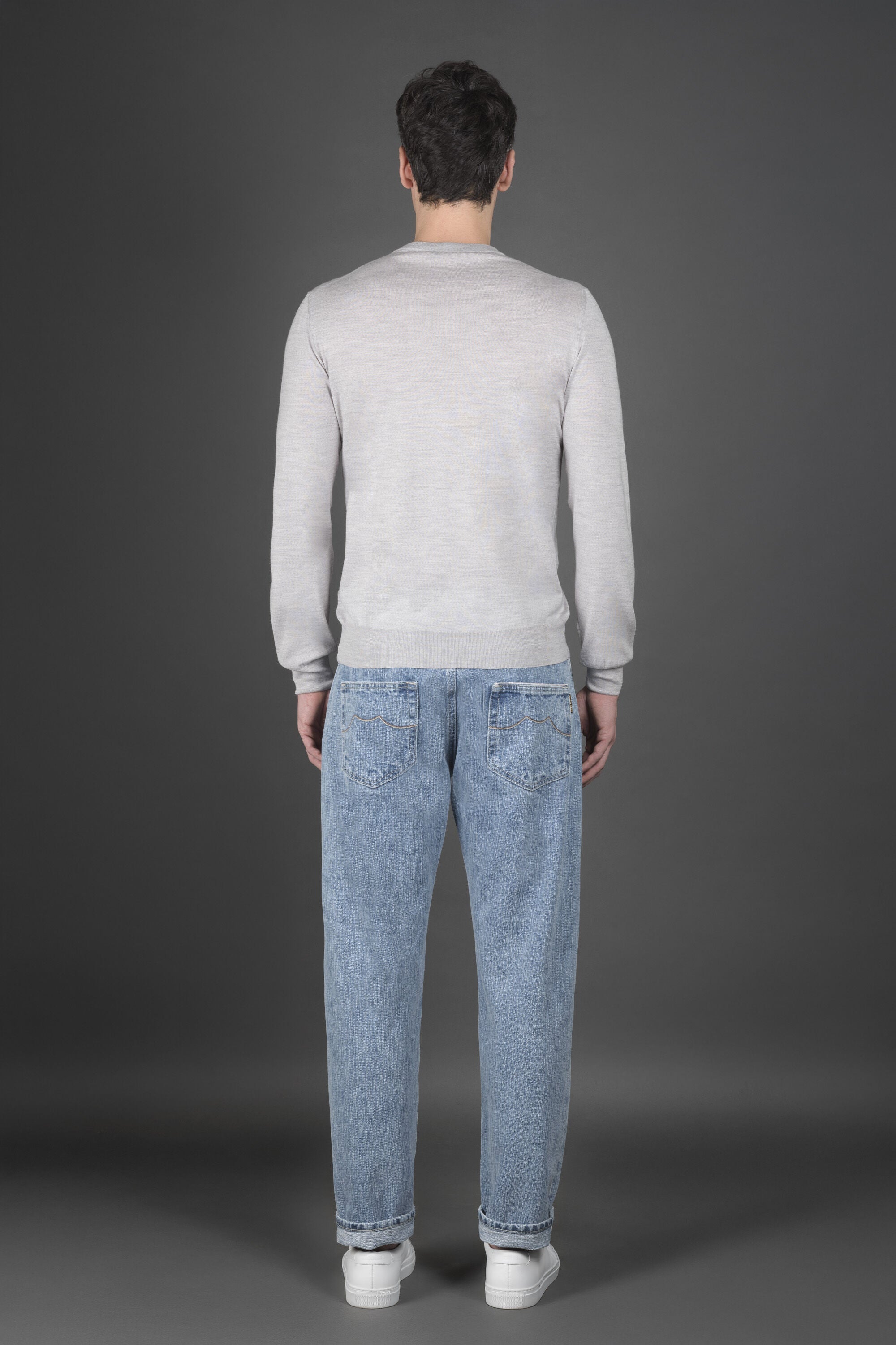 MOORER MEN'S LIGHT GREY CREWNECK SWEATER