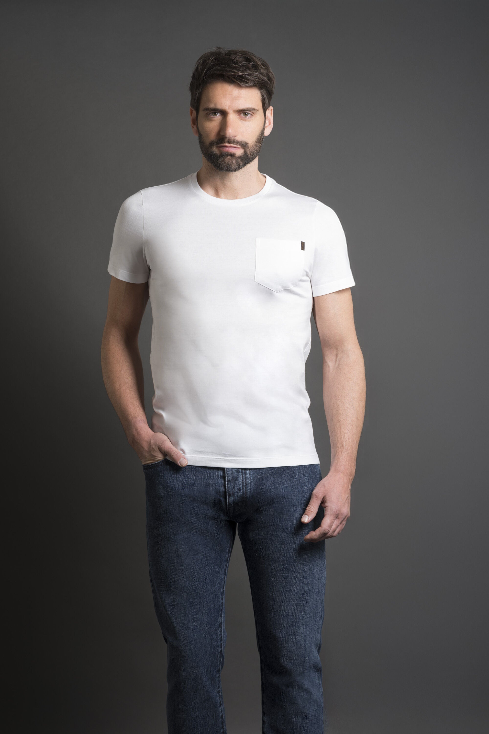 MOORER MEN'S WHITE SHORT-SLEEVE POCKET TEE