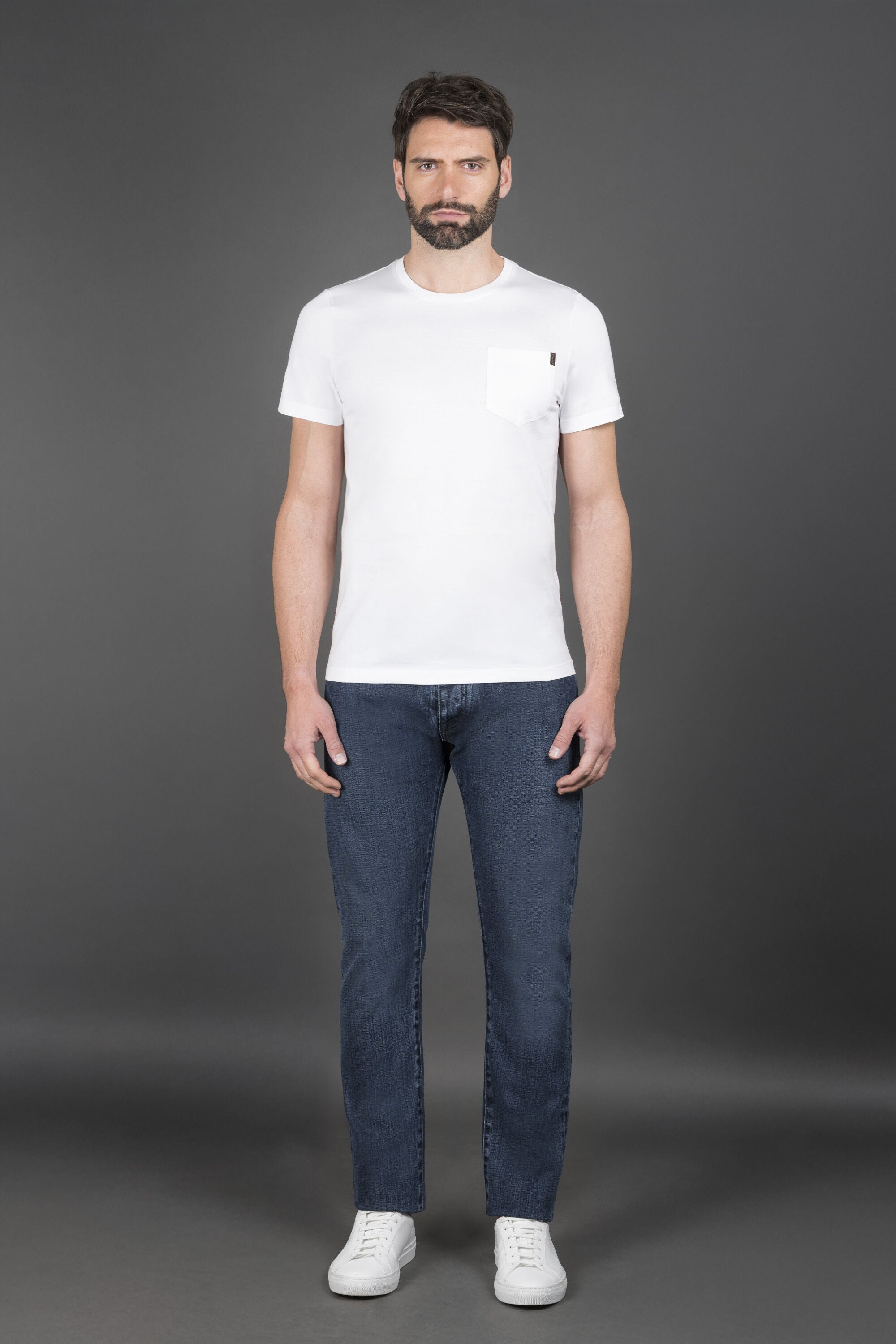 MOORER MEN'S WHITE SHORT-SLEEVE POCKET TEE