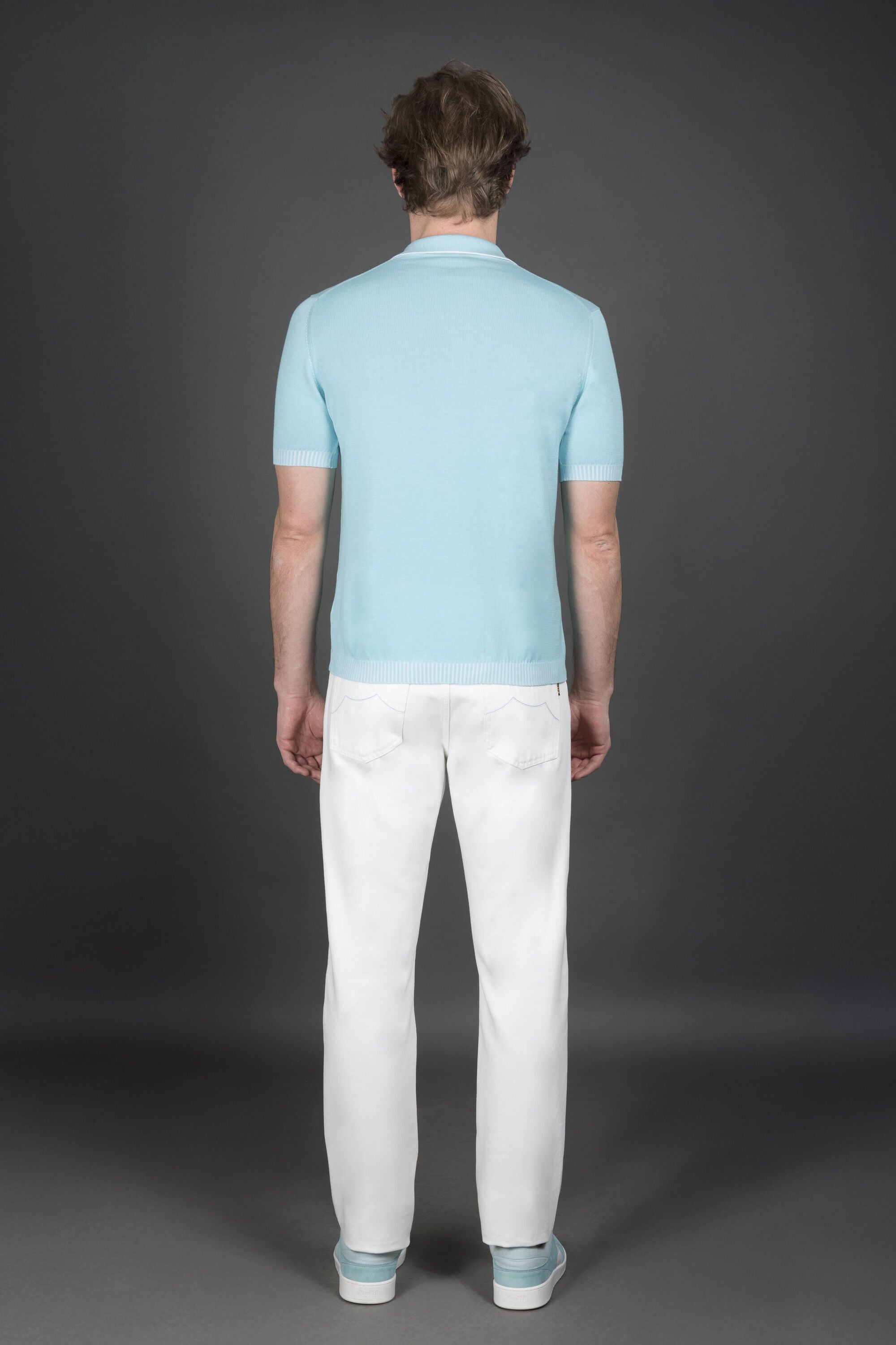 MOORER MEN'S LIGHT BLUE POLO SWEATER