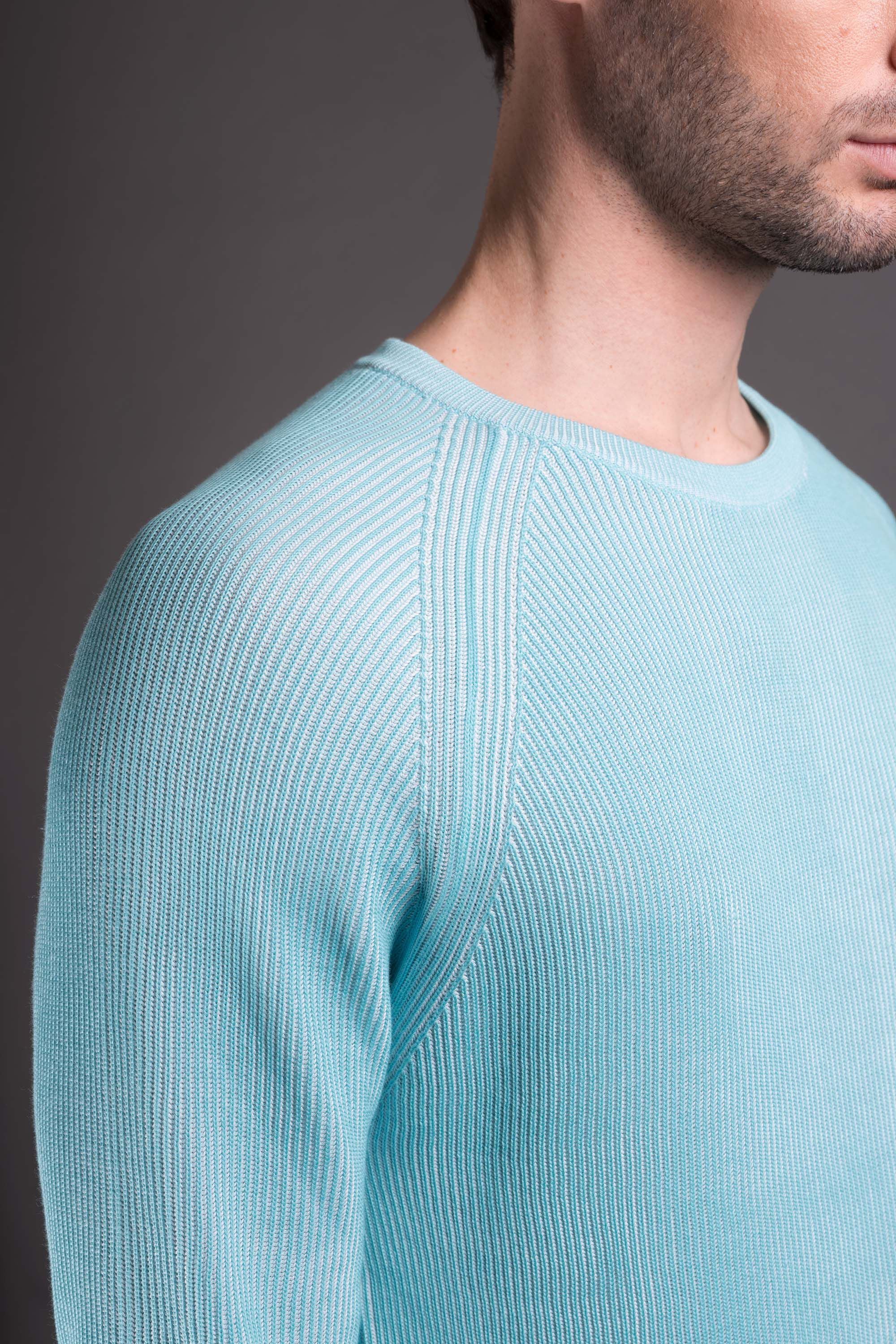 MOORER MEN'S CARIBBEAN TURQUOISE RIBBED KNIT SWEATER