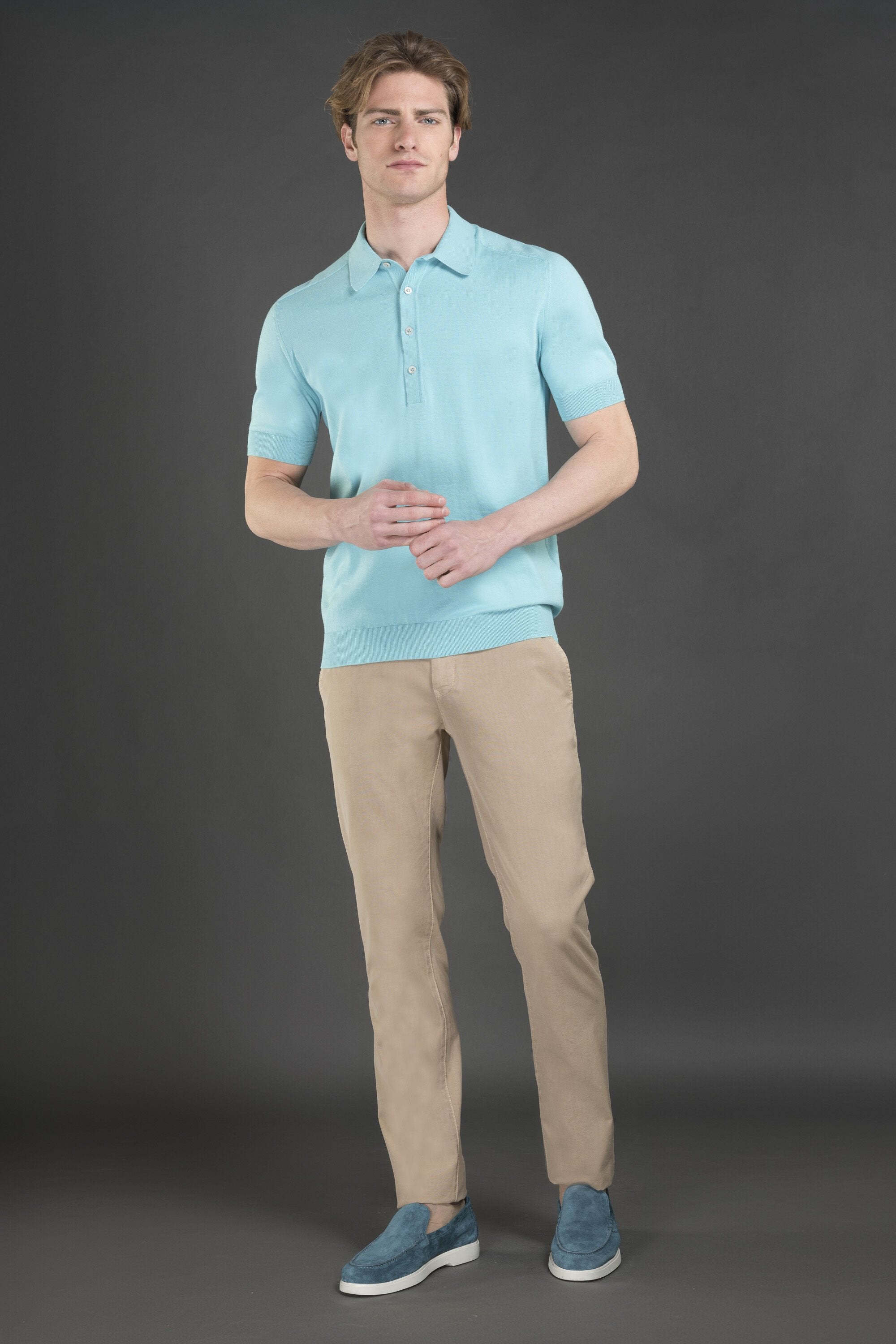 MOORER MEN'S LIGHT BLUE SHORT SLEEVE SWEATER