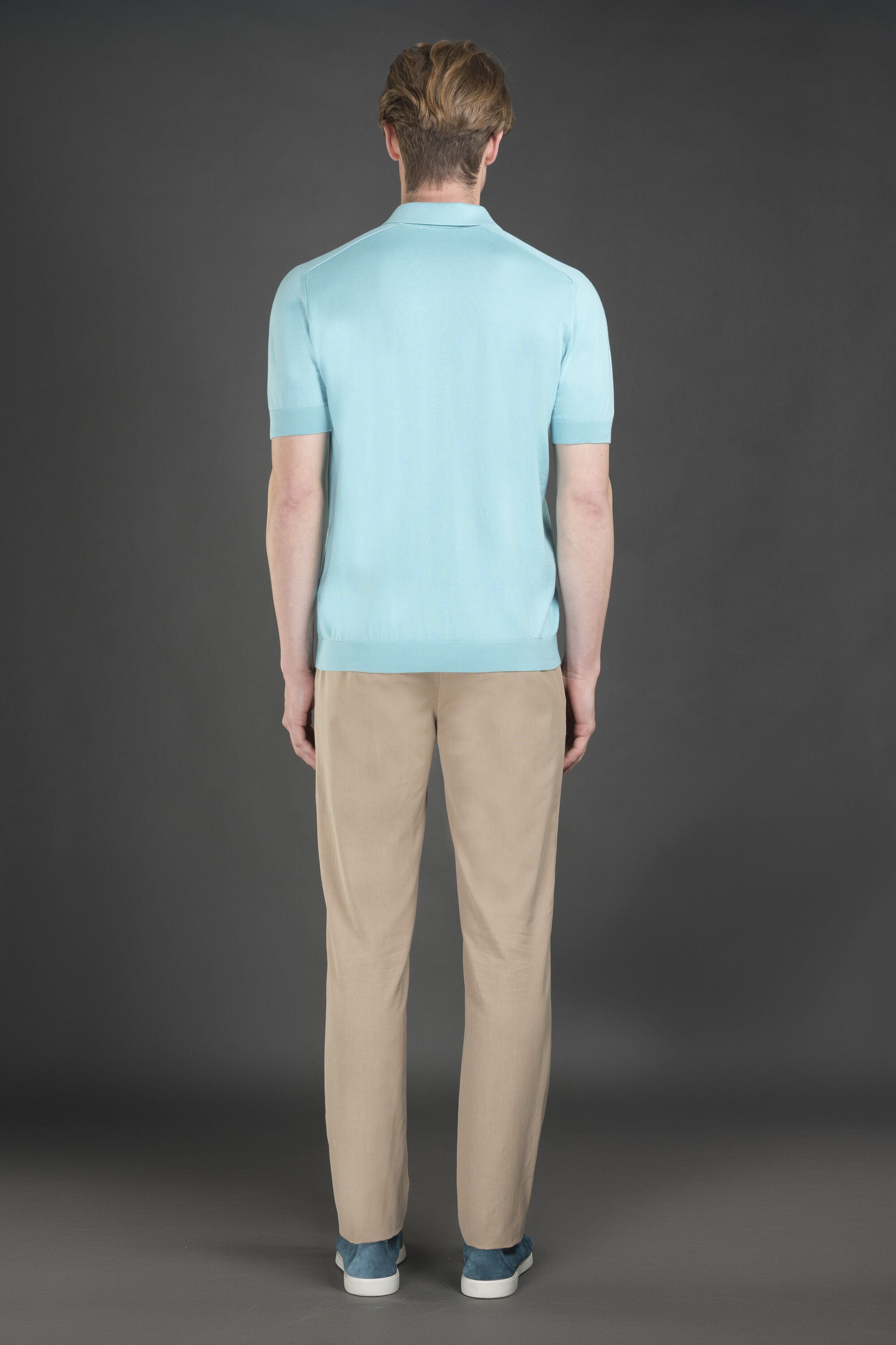 MOORER MEN'S LIGHT BLUE SHORT SLEEVE SWEATER