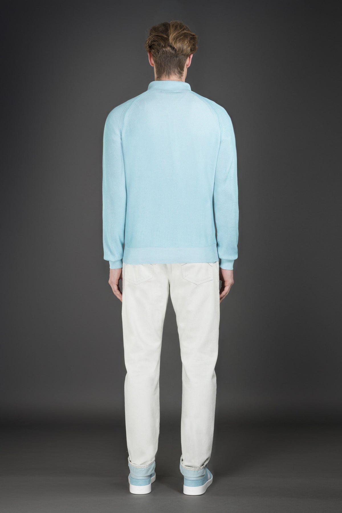 MOORER MEN'S LIGHT BLUE ZIP SWEATER