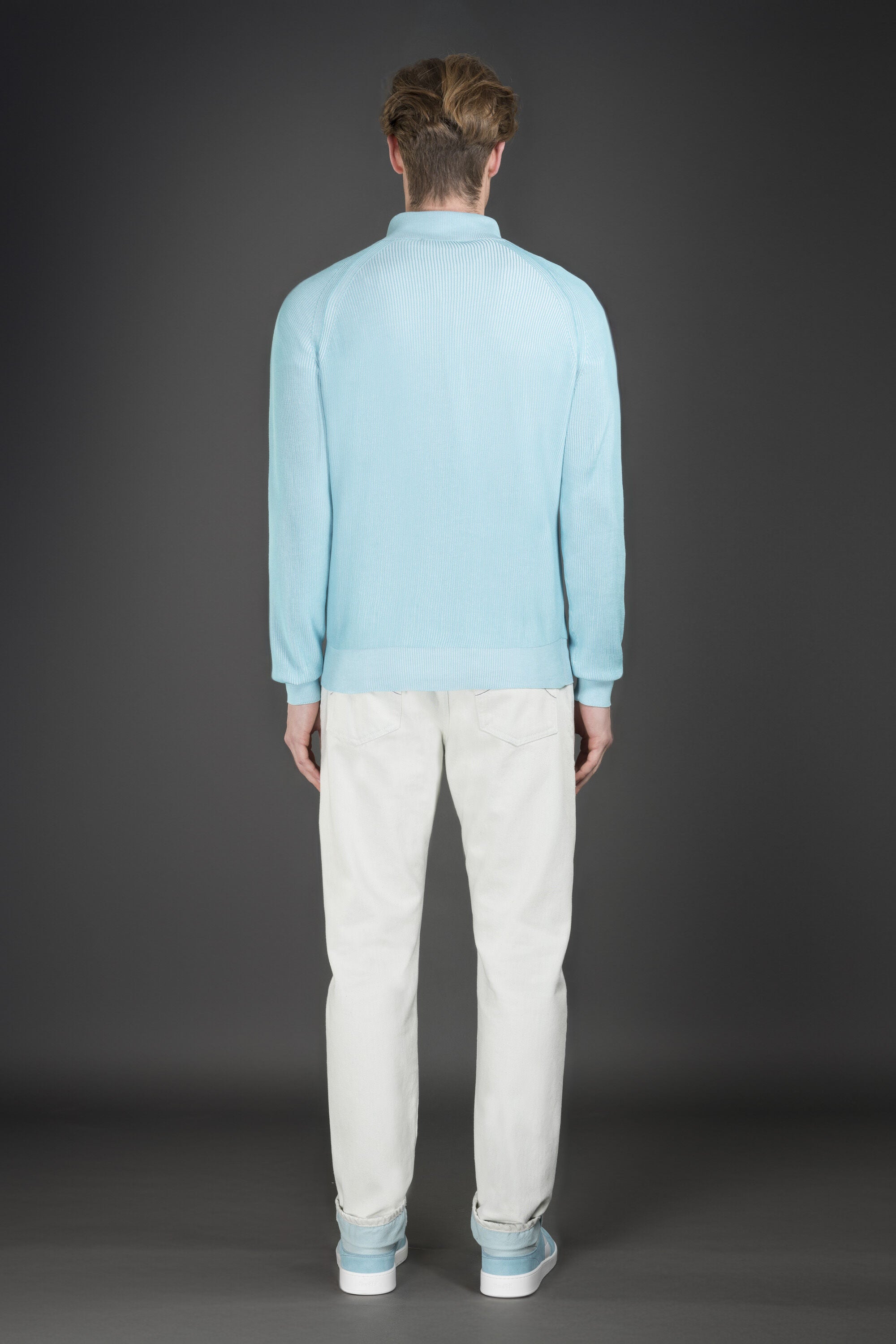 MOORER MEN'S LIGHT BLUE ZIP SWEATER