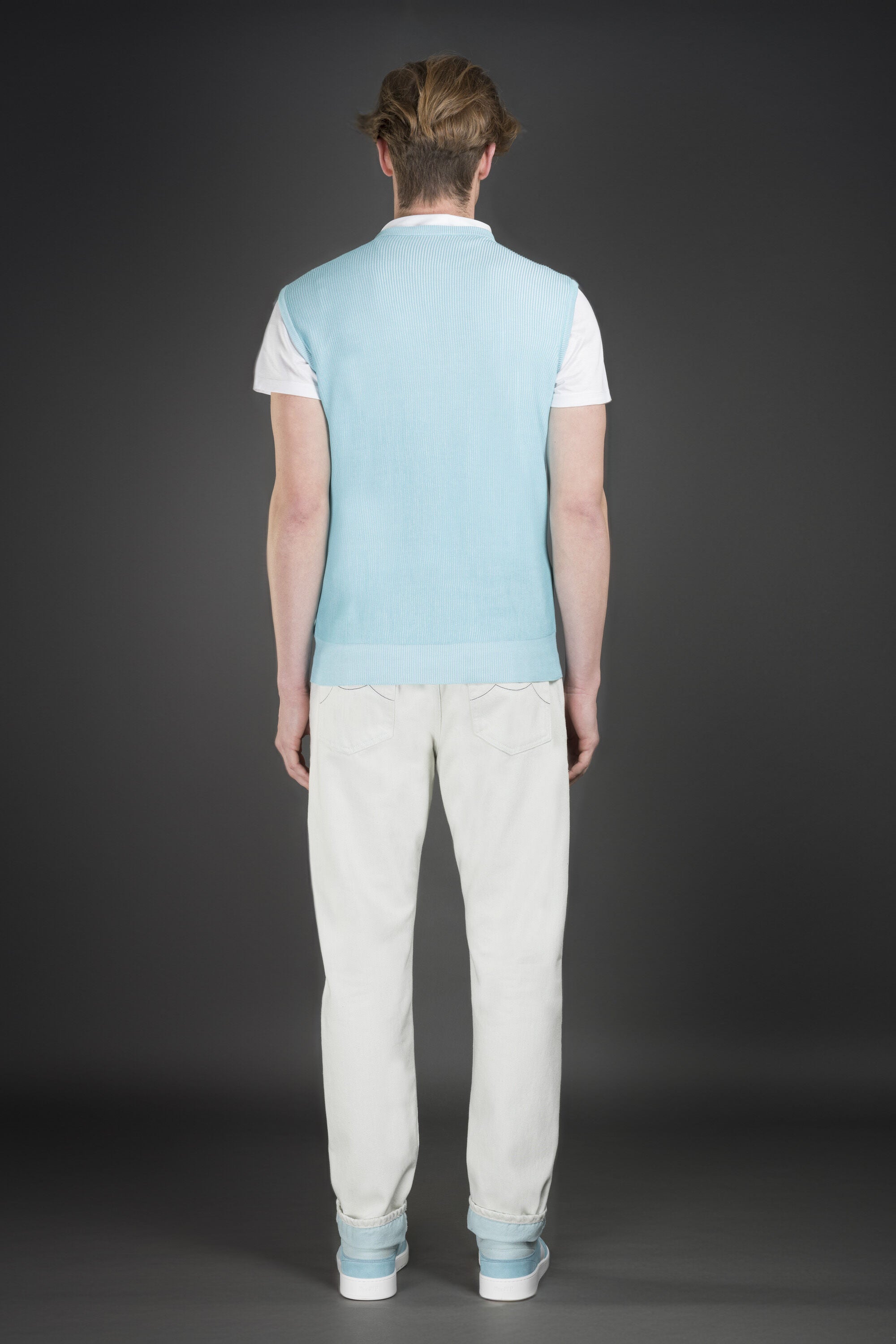 MOORER MEN'S LIGHT BLUE SLEEVELESS SWEATER