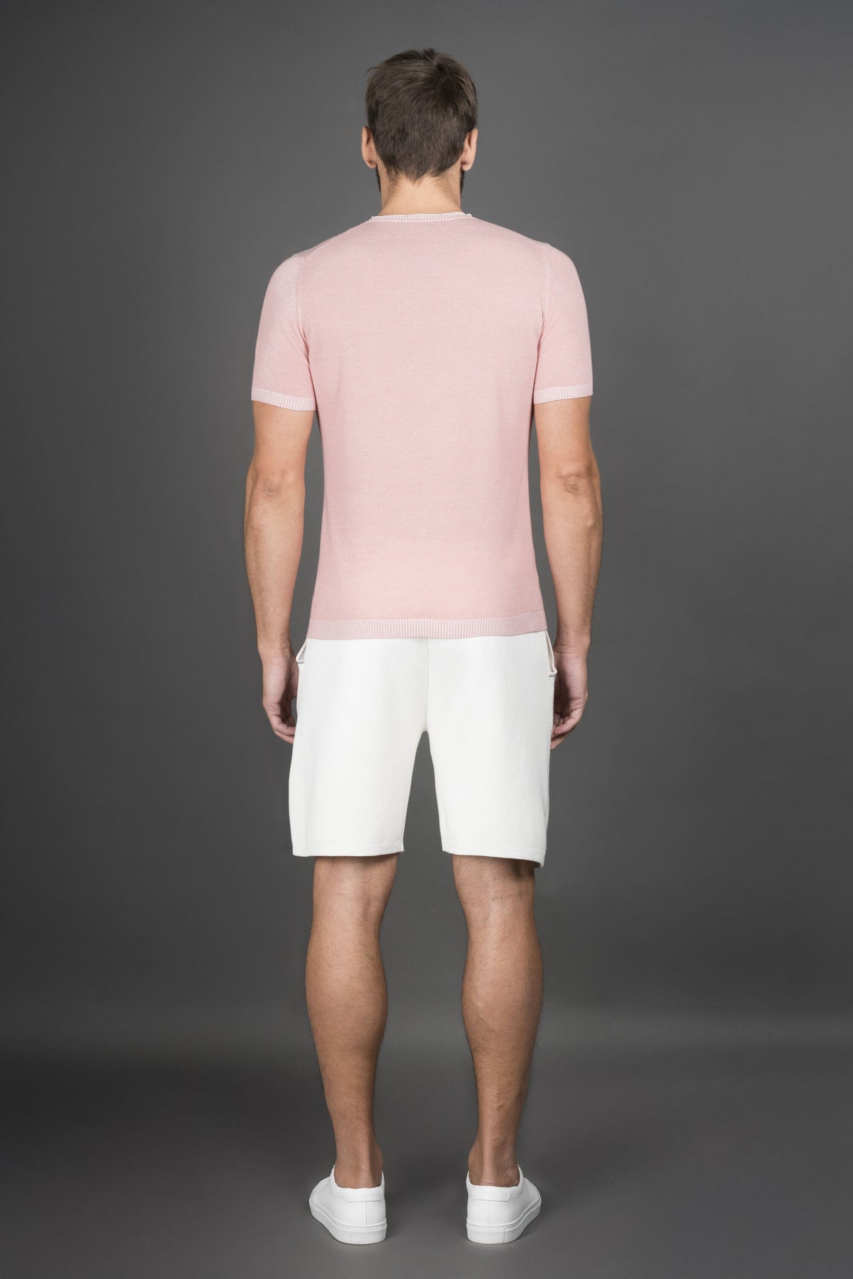 MOORER MEN'S LIGHT PINK SHORT SLEEVE SWEATER