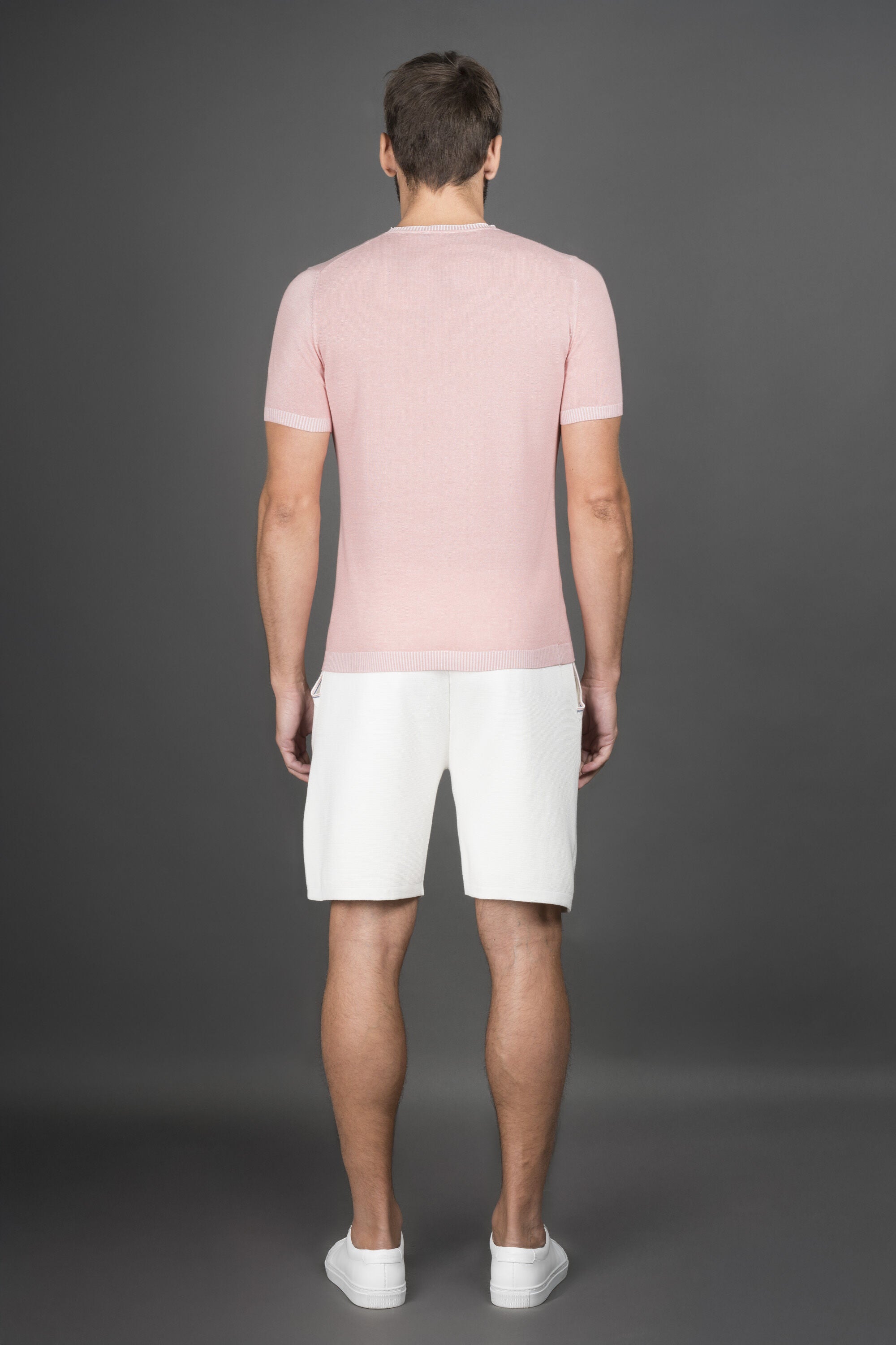 MOORER MEN'S LIGHT PINK SHORT SLEEVE SWEATER