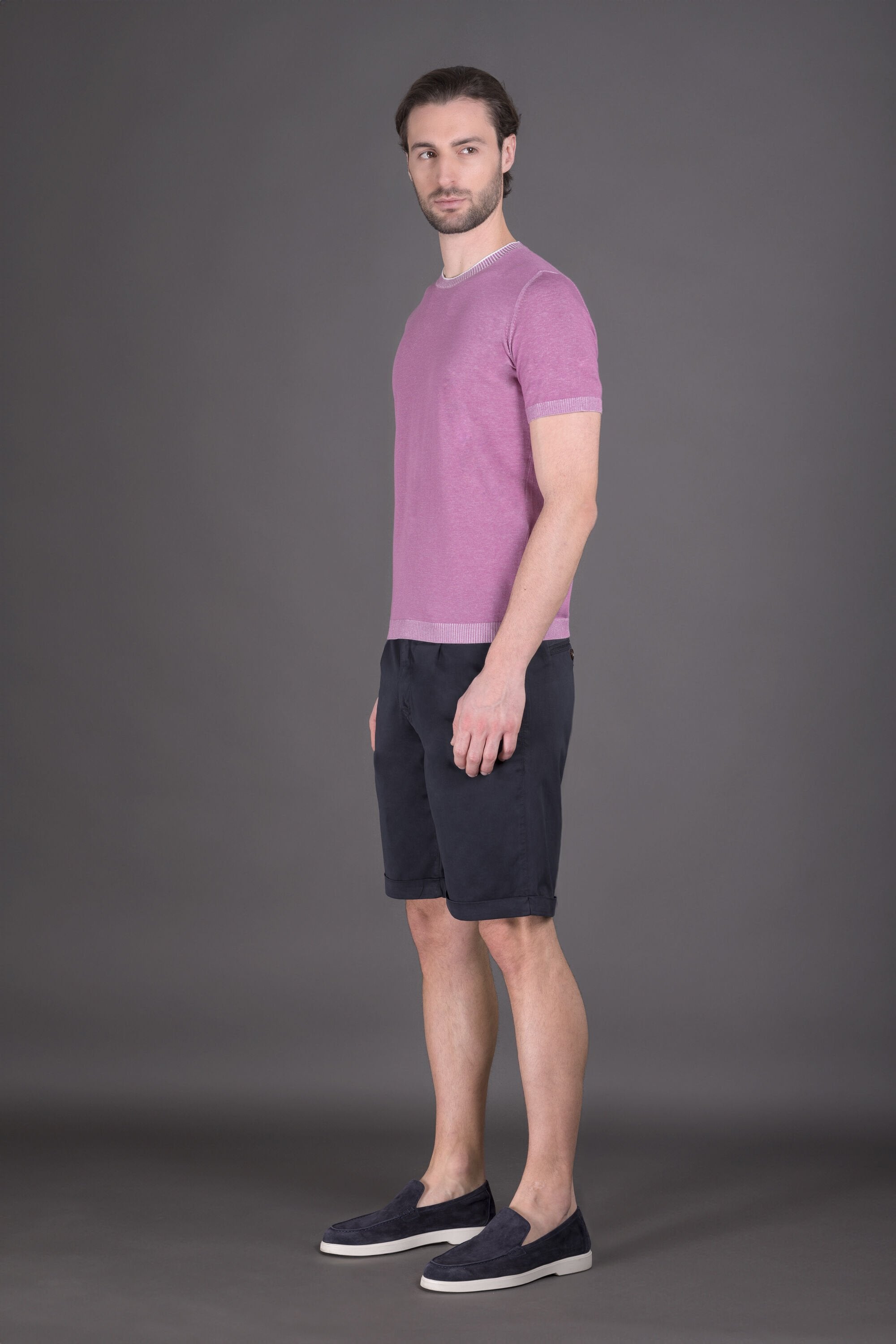 MOORER MEN'S LIGHT PURPLE SHORT SLEEVE SWEATER