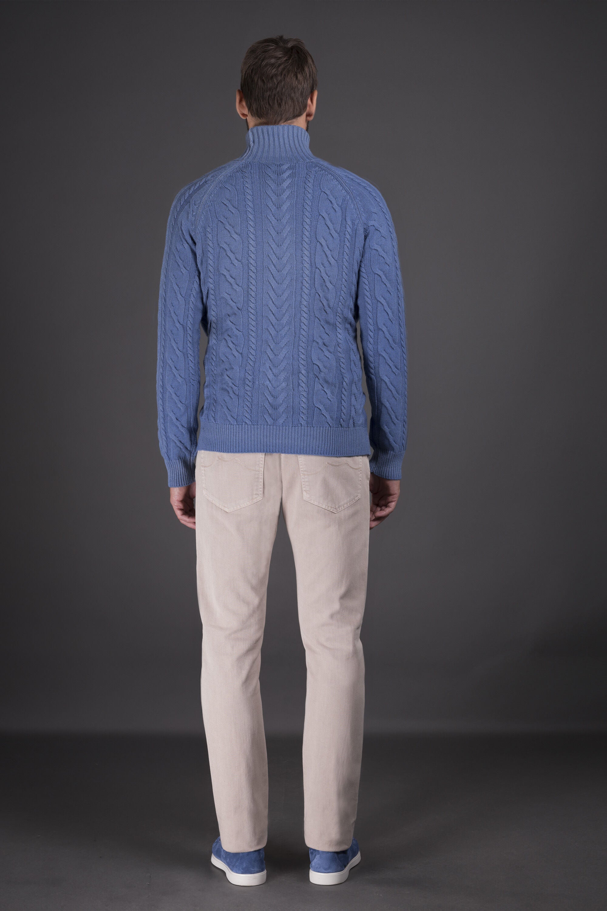 MOORER MEN'S LIGHT BLUE CABLE KNIT SWEATER