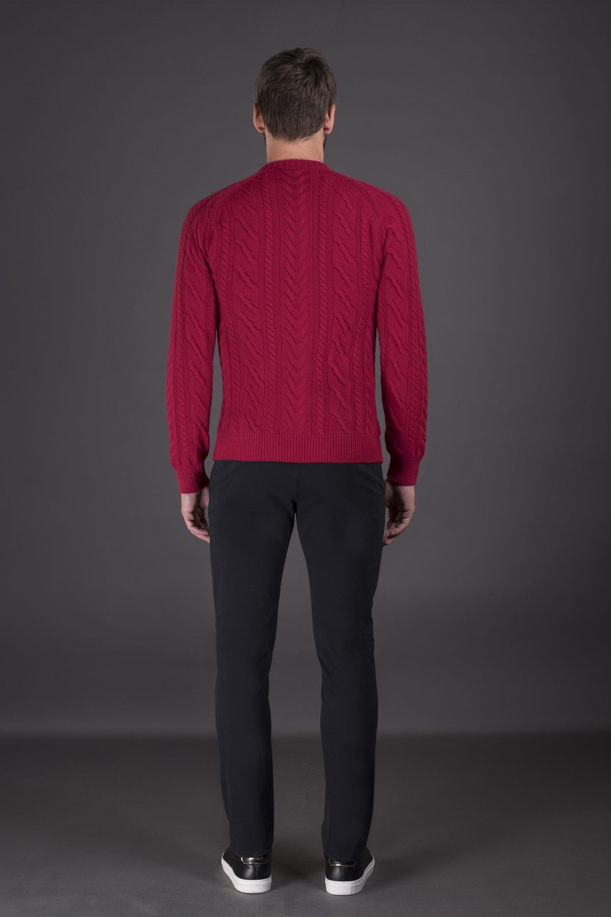 MOORER MEN'S RED CABLE KNIT SWEATER