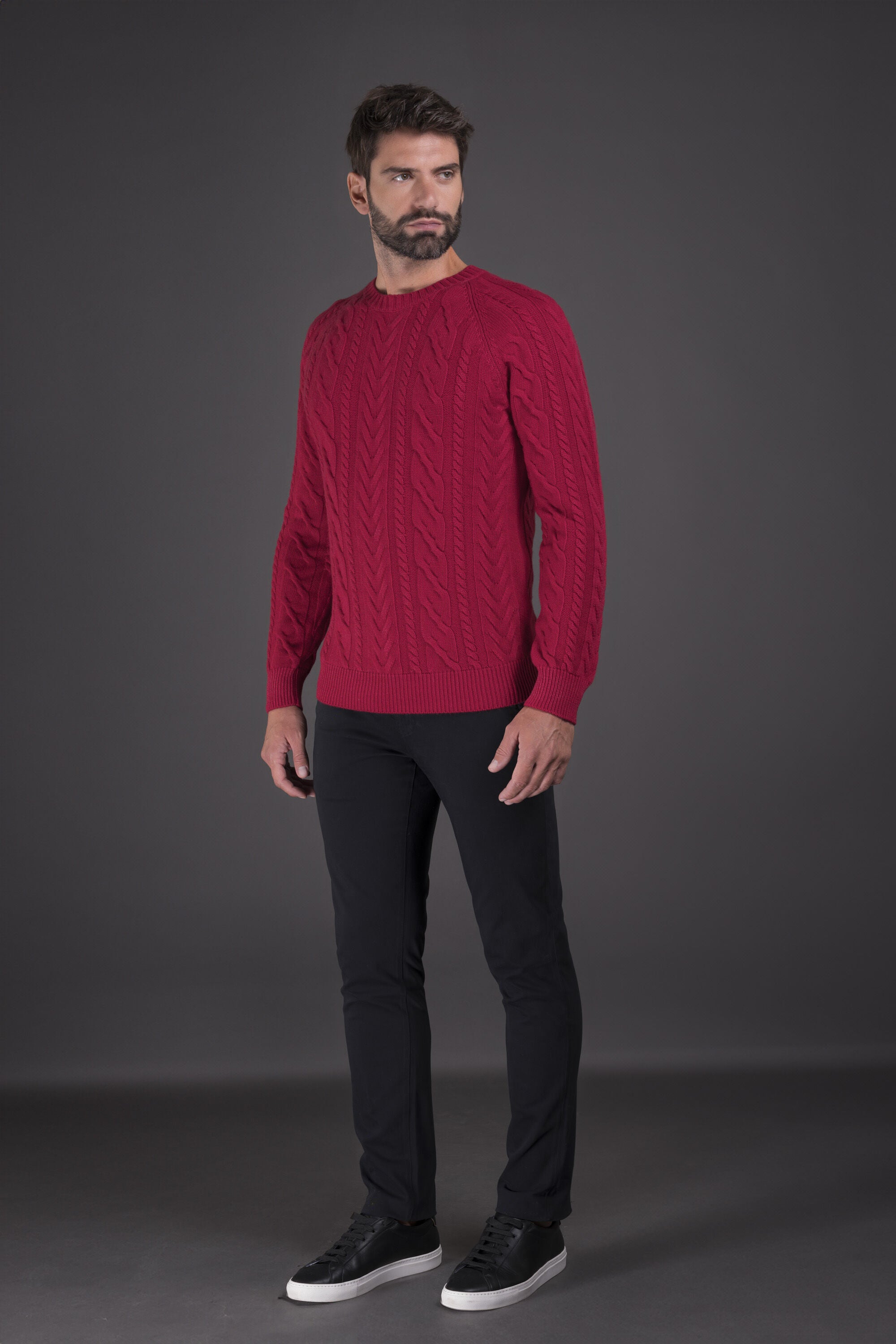 MOORER MEN'S RED CABLE KNIT SWEATER