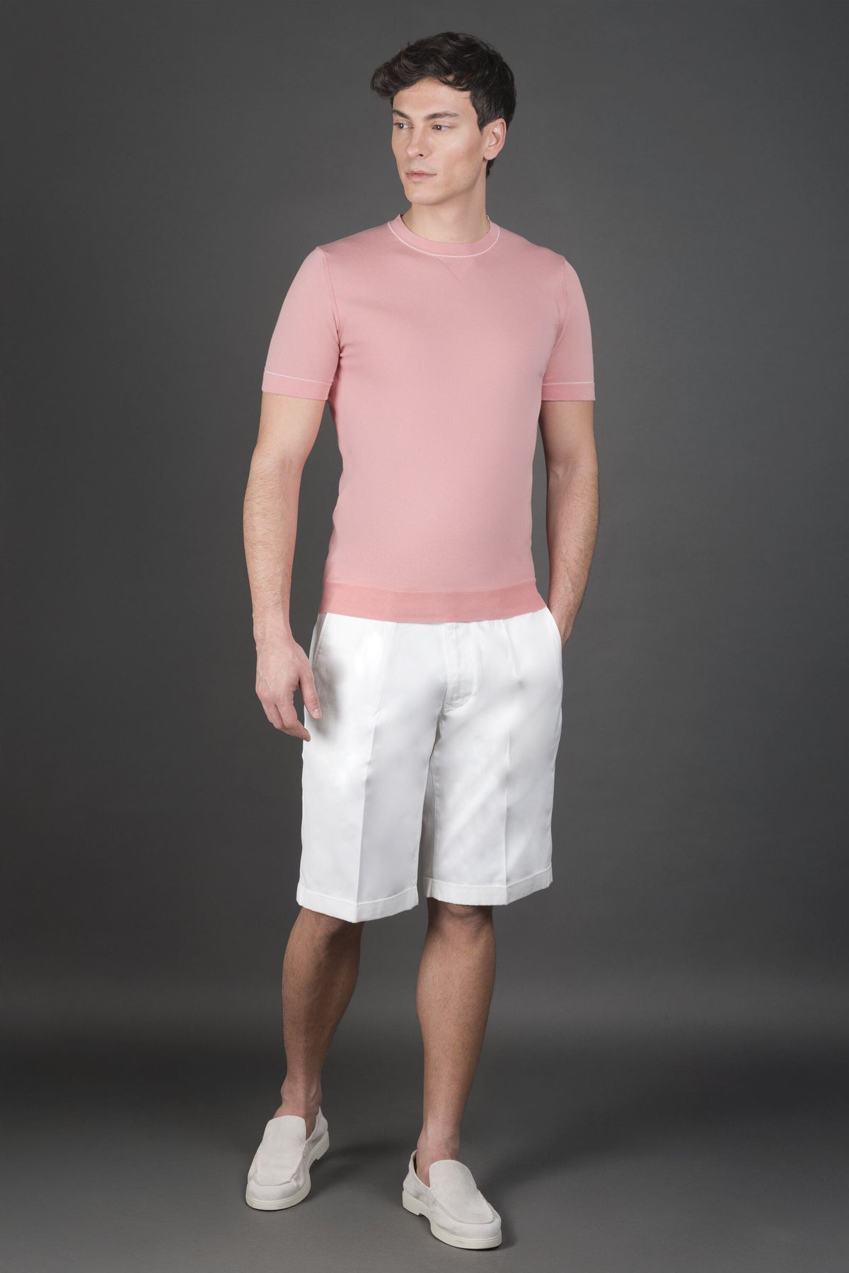 MOORER MEN'S LIGHT PINK SHORT SLEEVE SWEATER