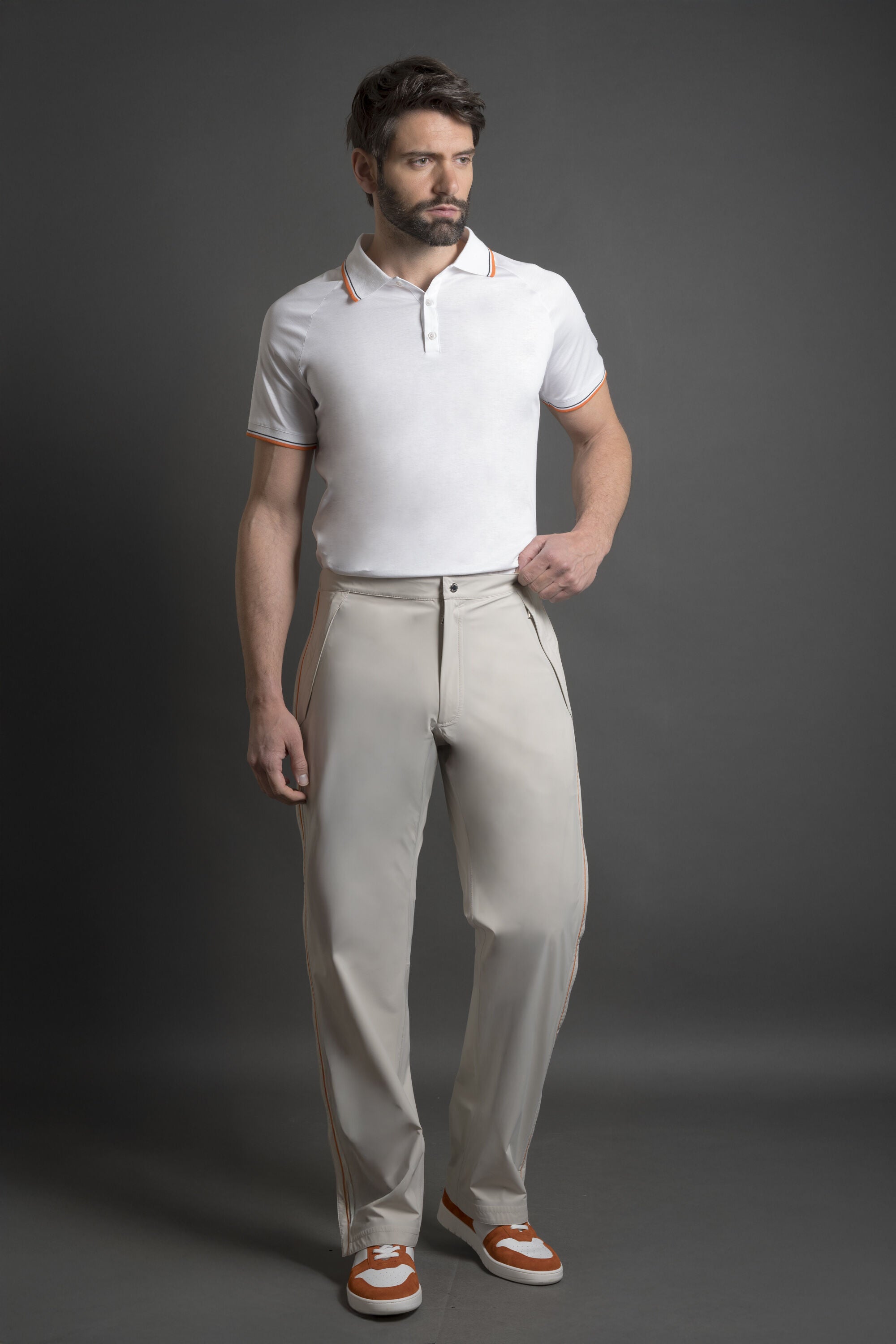 MOORER MEN'S WHITE KNIT POLO SWEATER