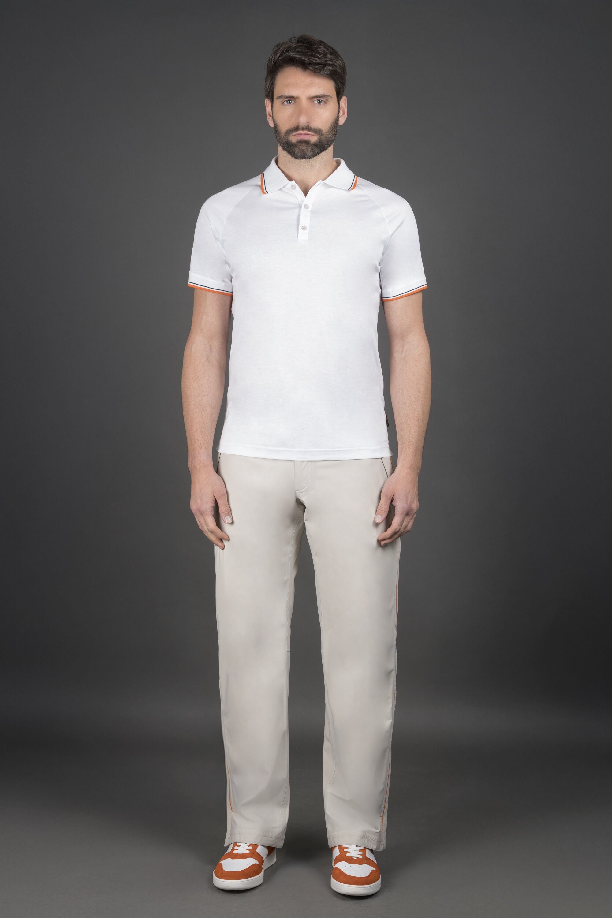 MOORER MEN'S WHITE KNIT POLO SWEATER