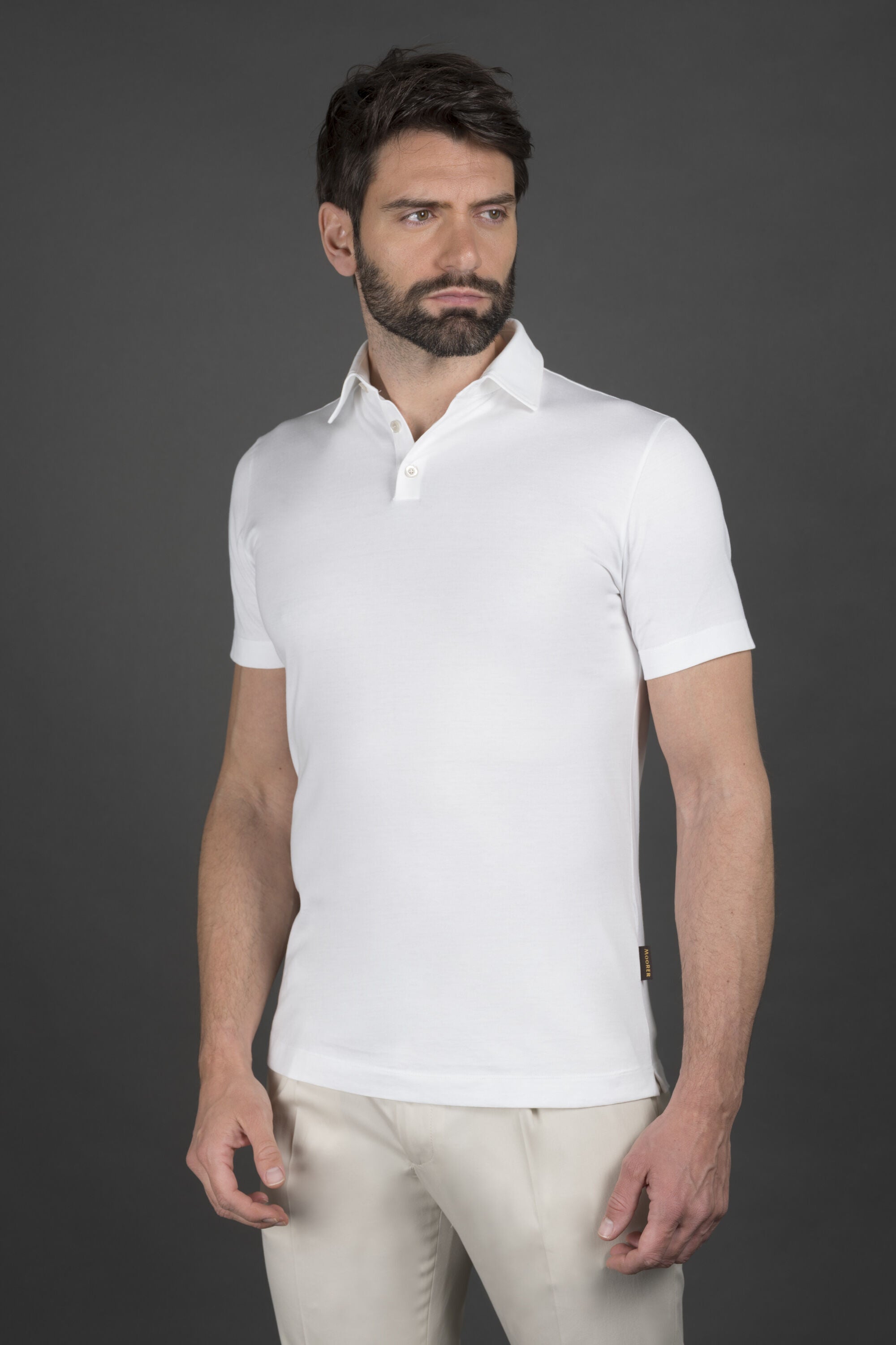 MOORER MEN'S WHITE SHORT-SLEEVE POLO SHIRT