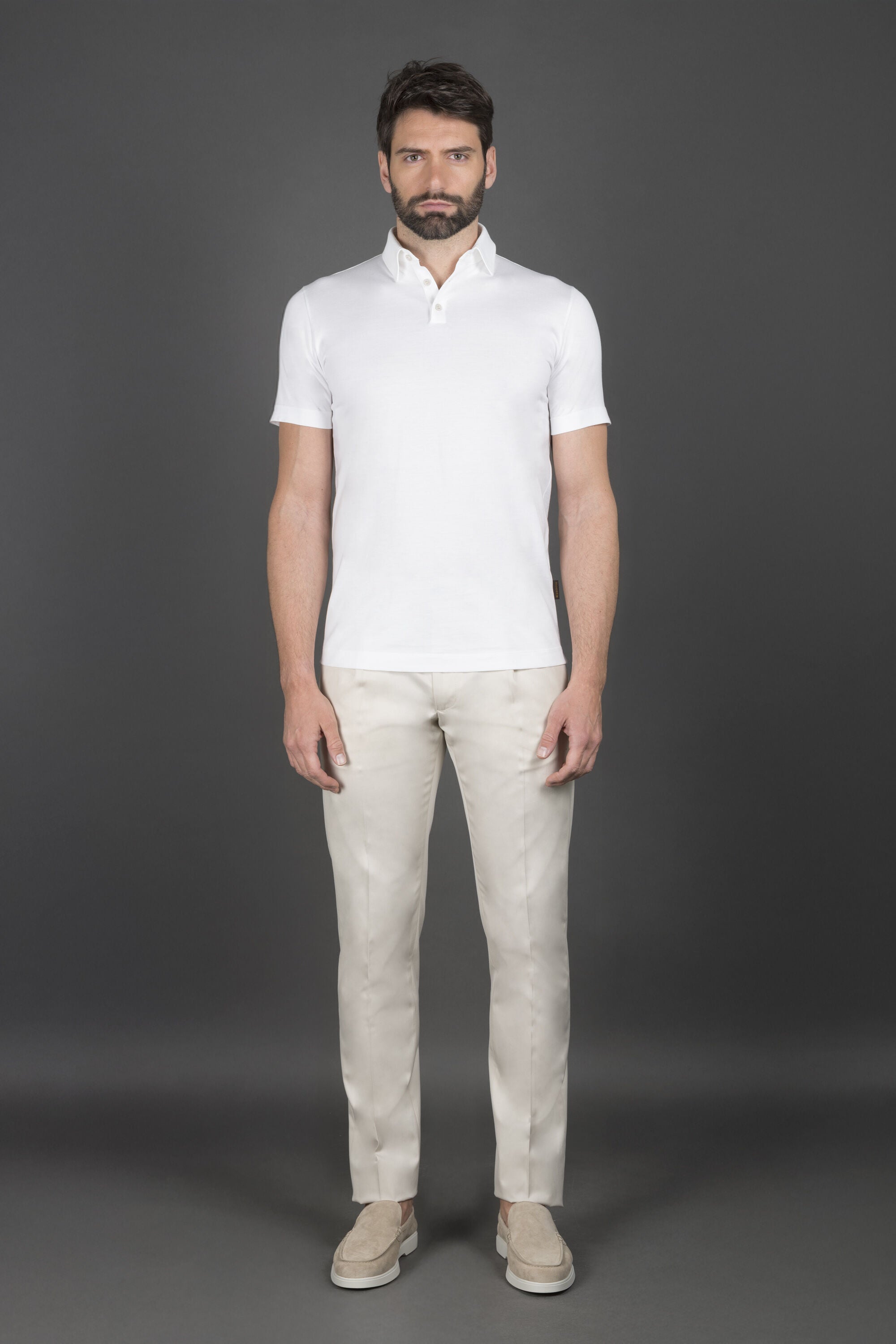 MOORER MEN'S WHITE SHORT-SLEEVE POLO SHIRT