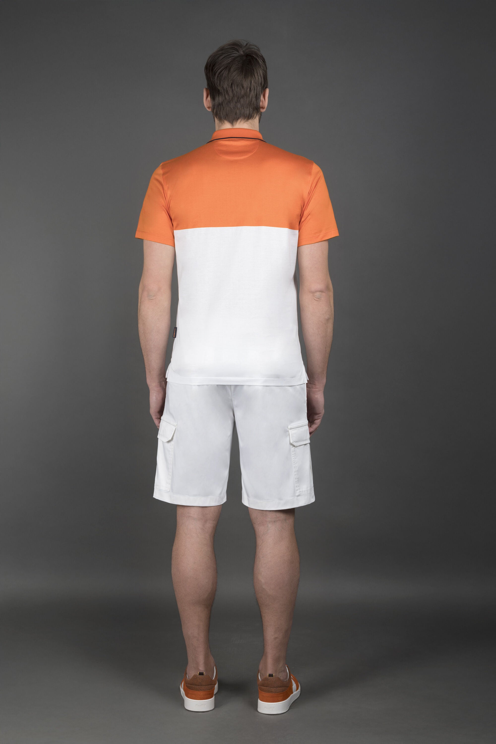 MOORER MEN'S ORANGE WHITE ZIP KNIT SWEATER
