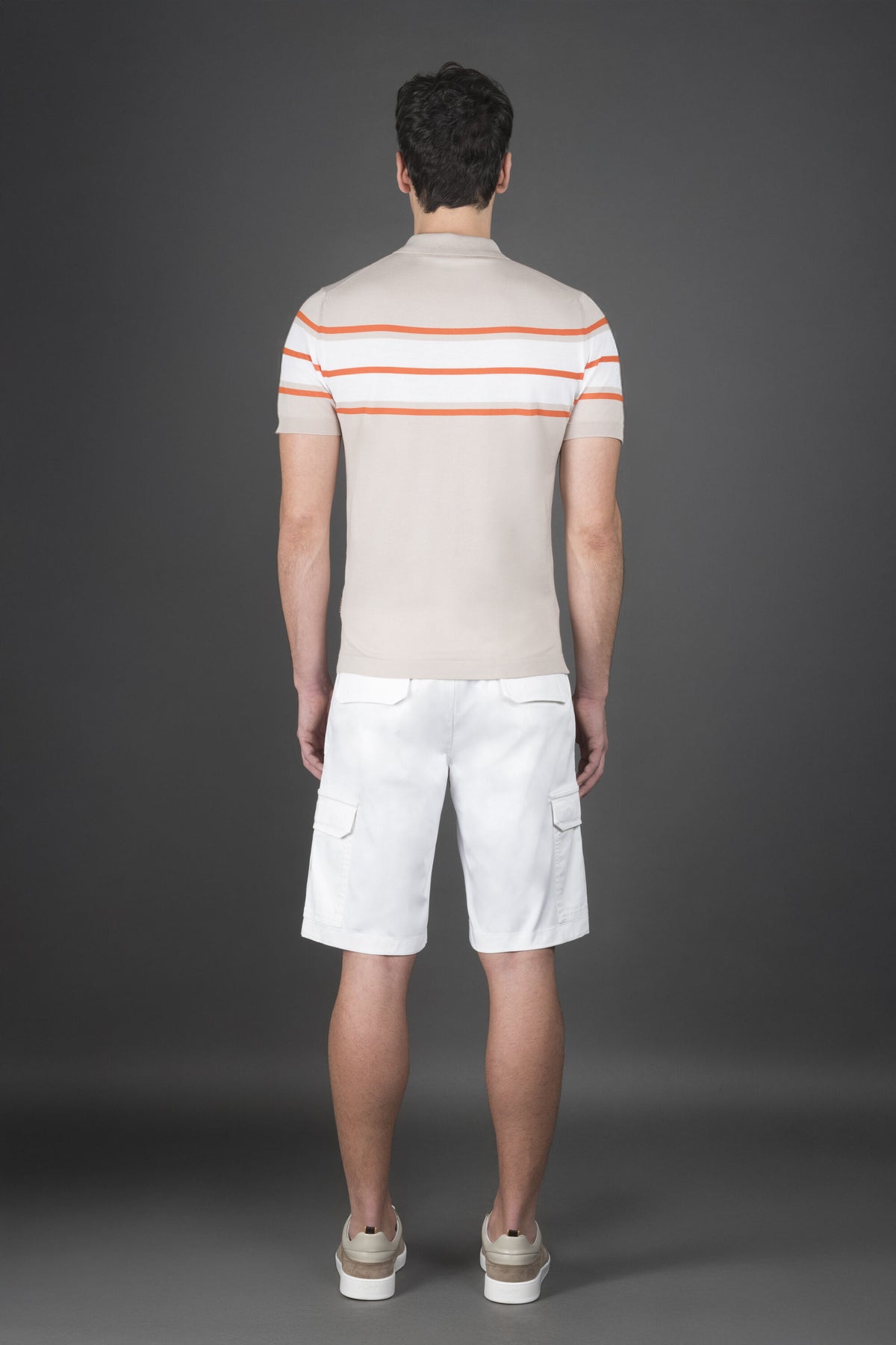 MOORER MEN'S BEIGE STRIPED KNIT SWEATER