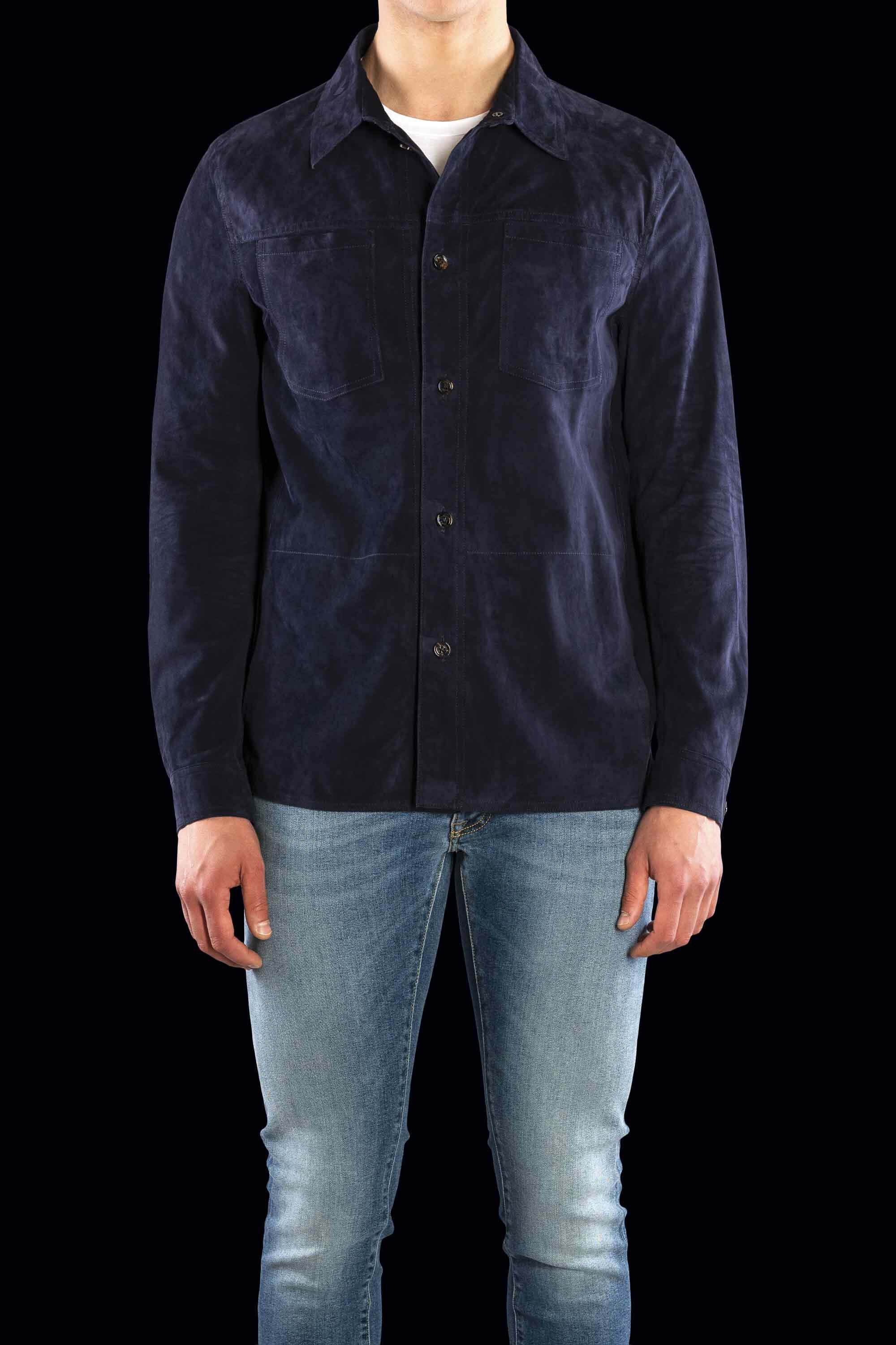 MOORER MEN'S BLUE SUEDE BUTTON-UP JACKET