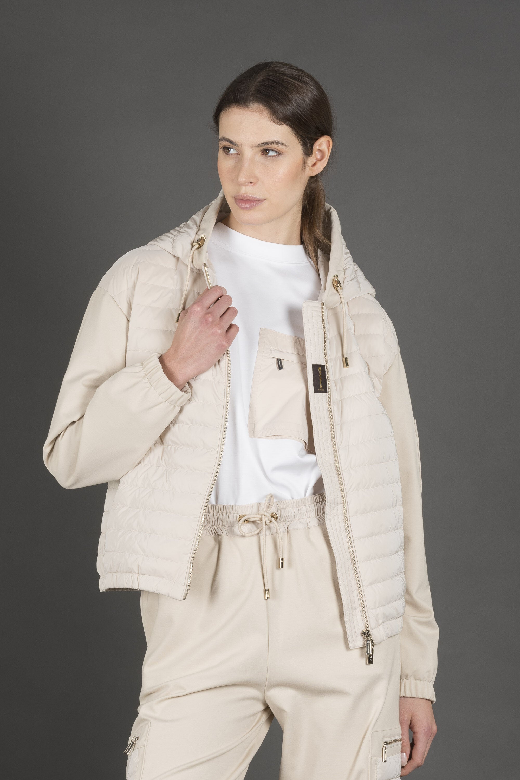MOORER WOMEN'S NUDE QUILTED JACKET AND TROUSERS