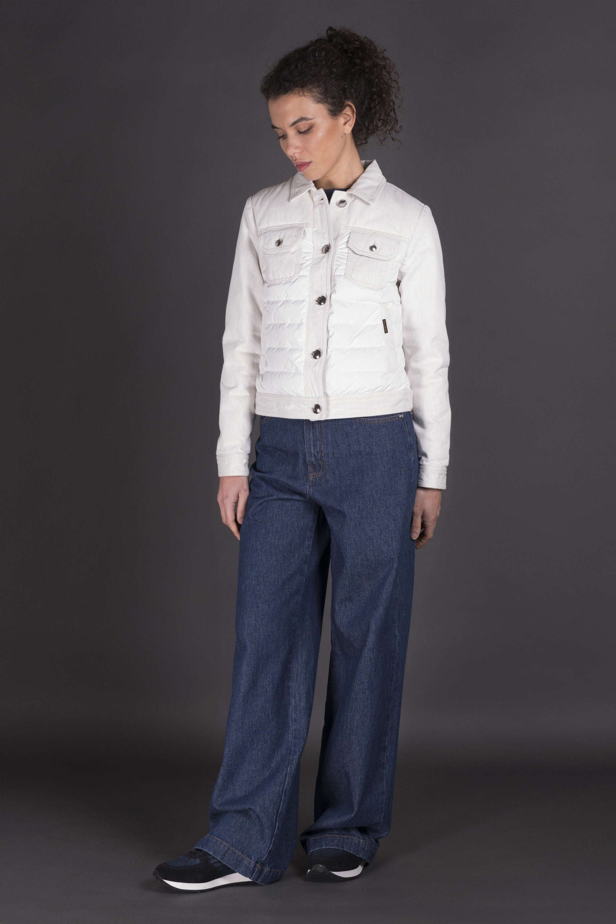 MOORER WOMEN'S ECRU QUILTED PANEL JACKET