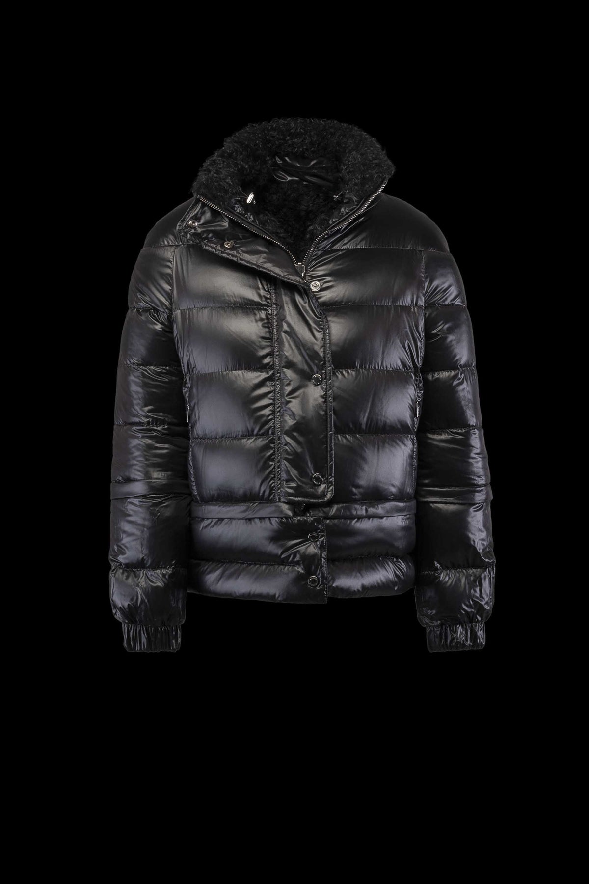 MOORER WOMEN'S BLACK PUFFER JACKET WITH SHEARLING COLLAR