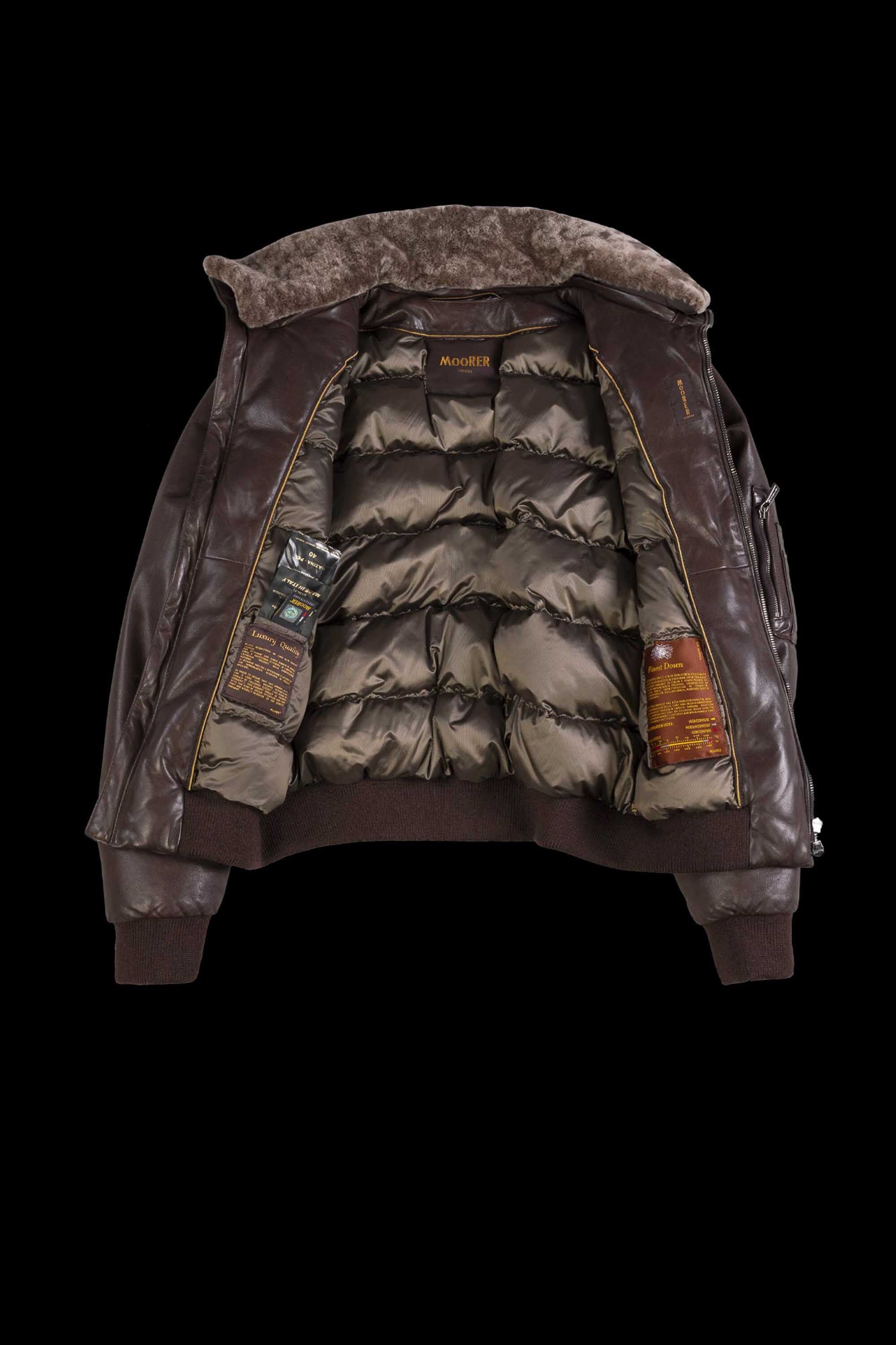 MOORER WOMEN'S BROWN LEATHER BOMBER JACKET