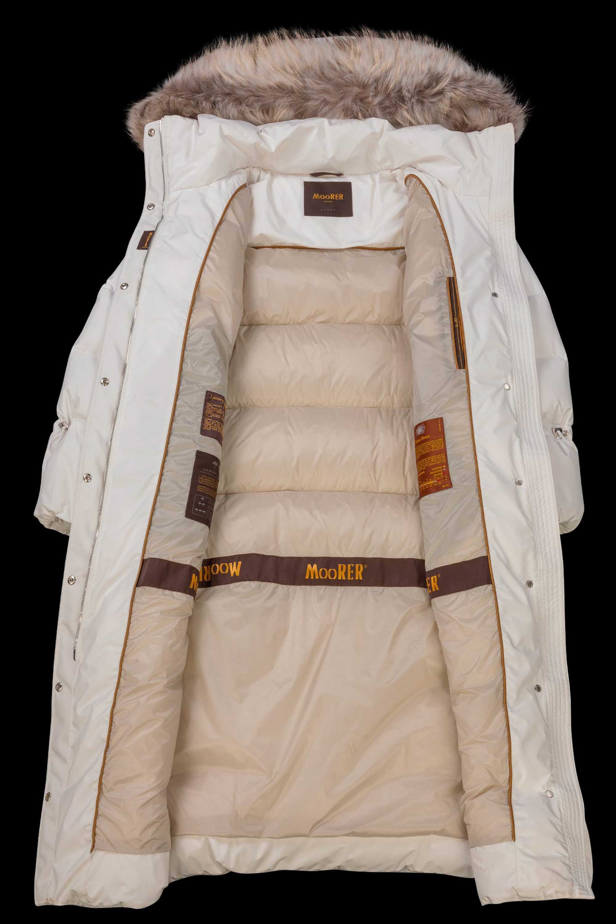 MOORER WOMEN'S WHITE LONG QUILTED DOWN COAT