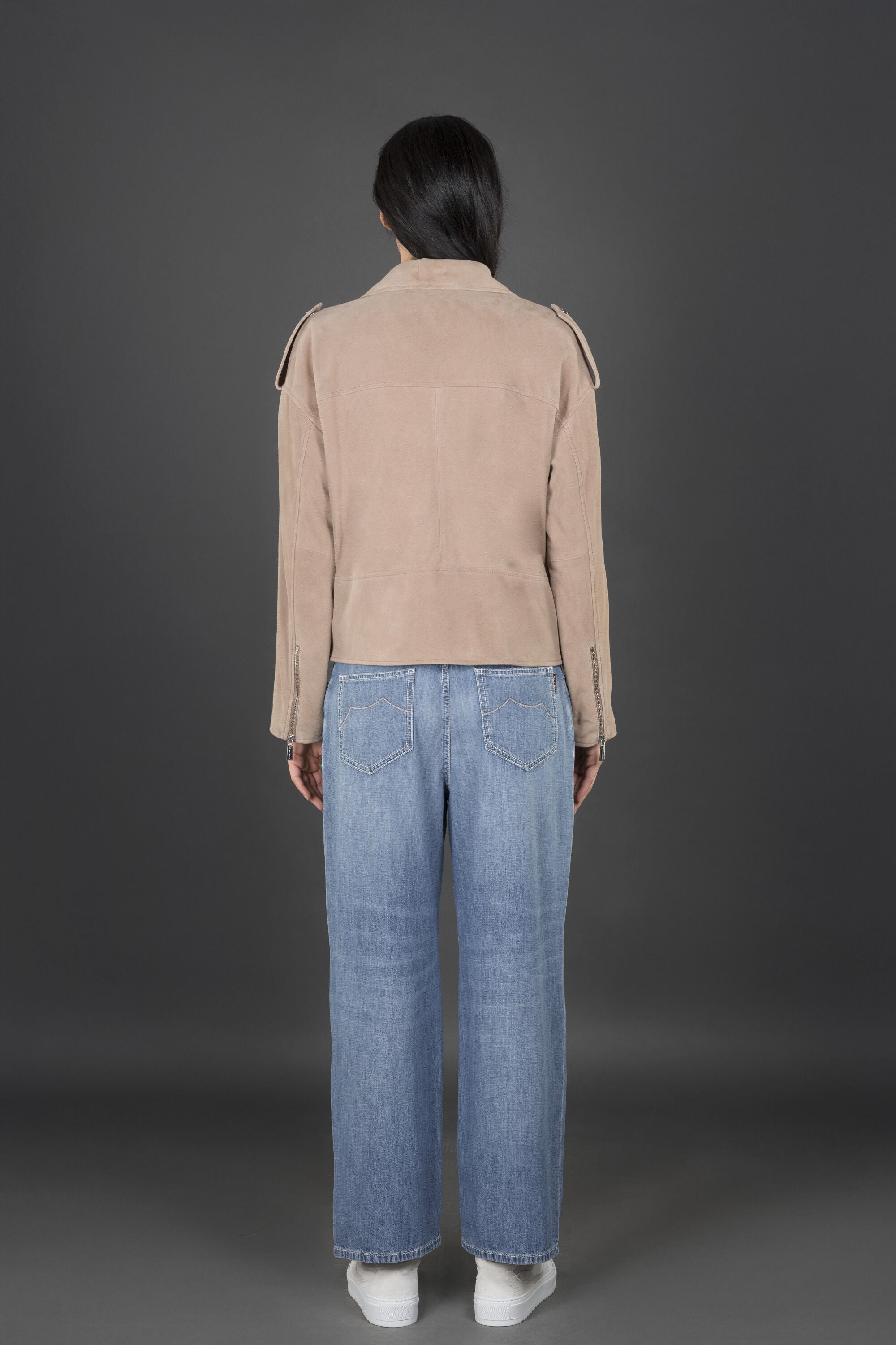 MOORER WOMEN'S HAZELNUT SUEDE BIKER JACKET