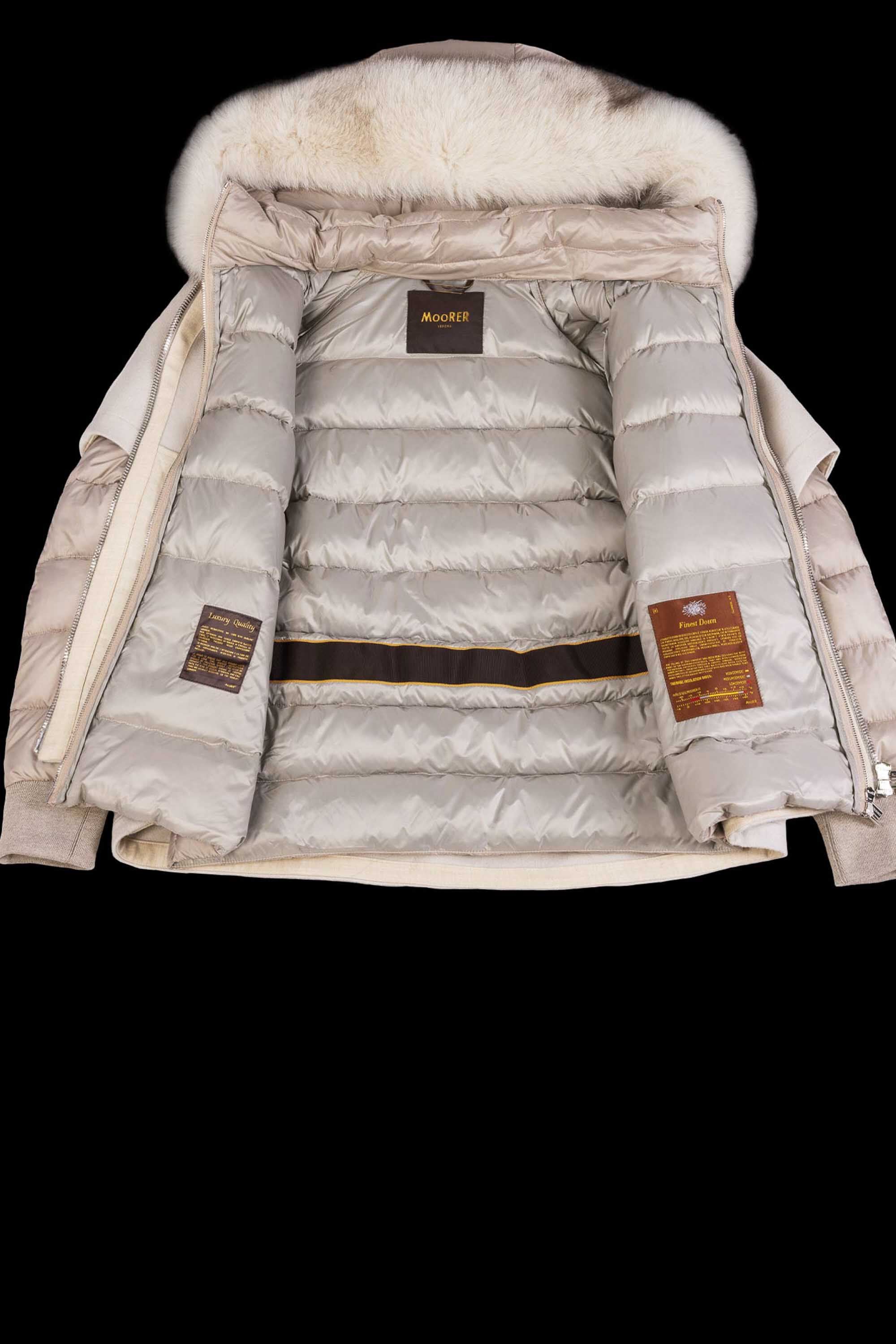 MOORER WOMEN'S CREAM HOODED JACKET WITH FUR TRIM