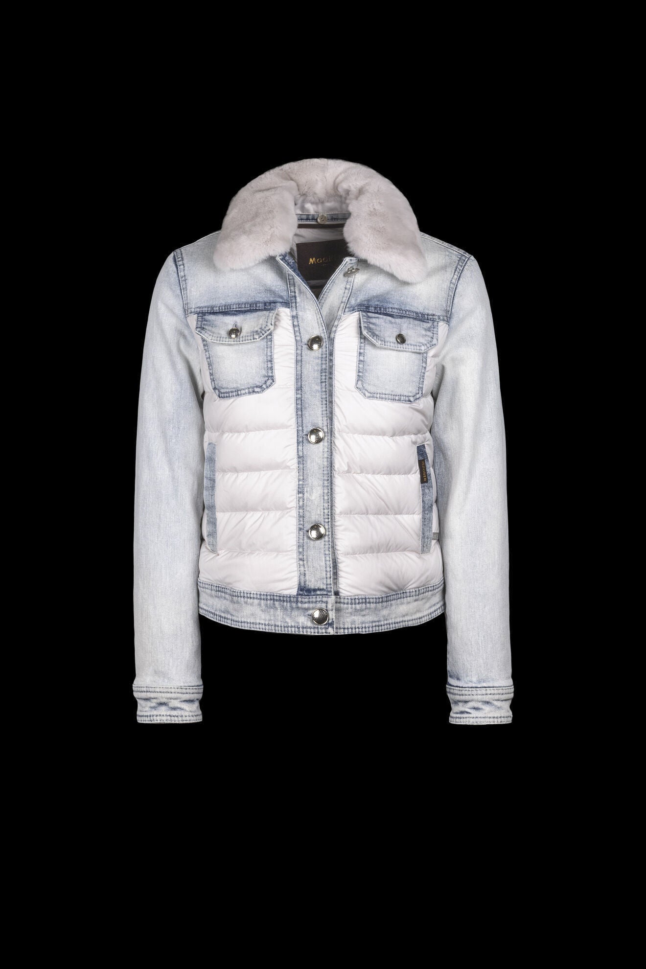 MOORER WOMEN'S LIGHT WASH DENIM JACKET WITH FUR COLLAR