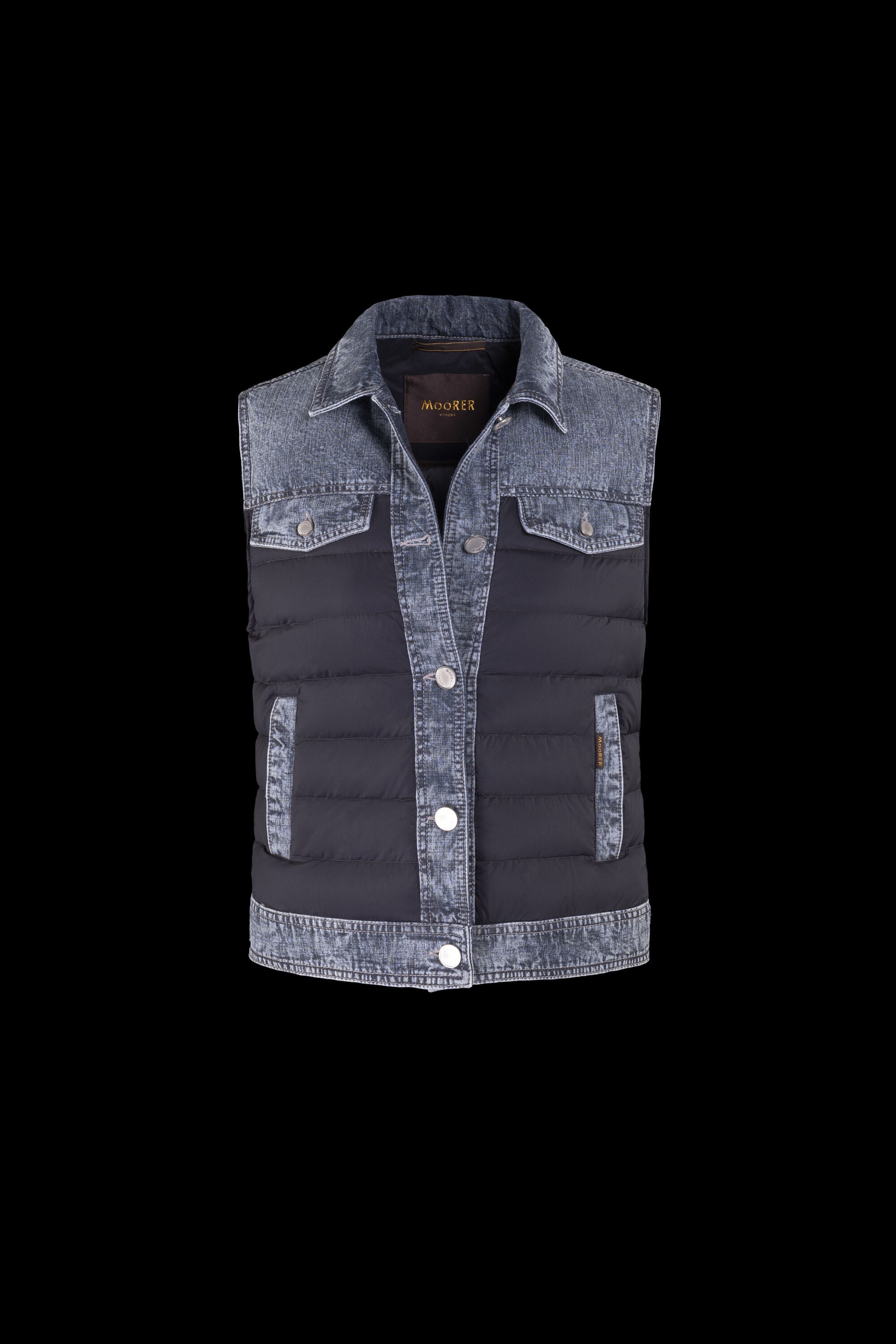 MOORER WOMEN'S DARK BLUE DENIM PUFFER VEST