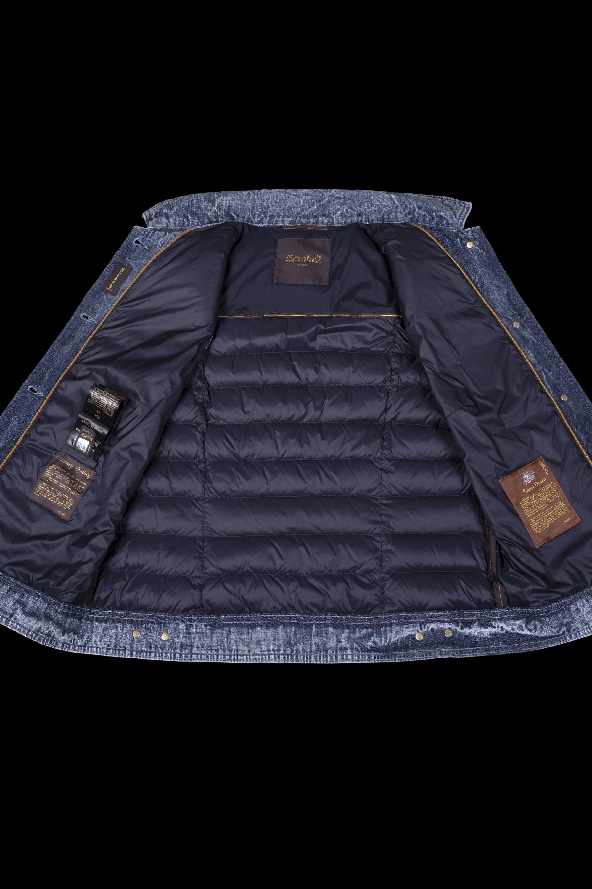 MOORER WOMEN'S DARK BLUE DENIM PUFFER VEST