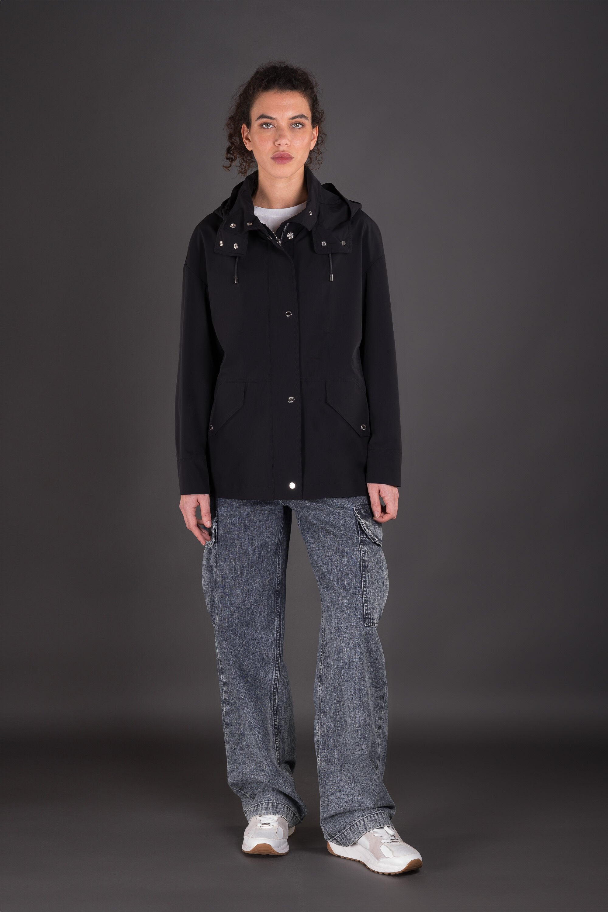 MOORER WOMEN'S DARK BLUE HOODED JACKET