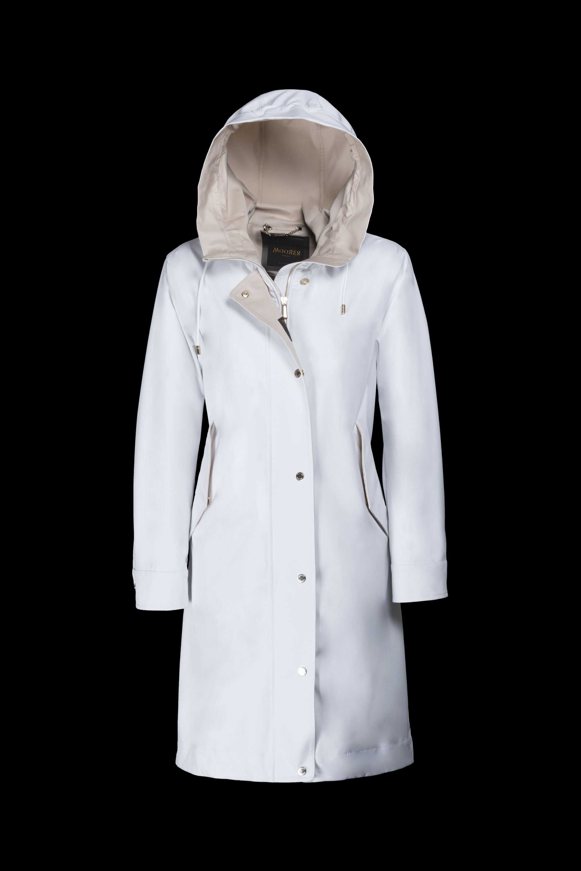 MOORER WOMEN'S WHITE HOODED LONG COAT