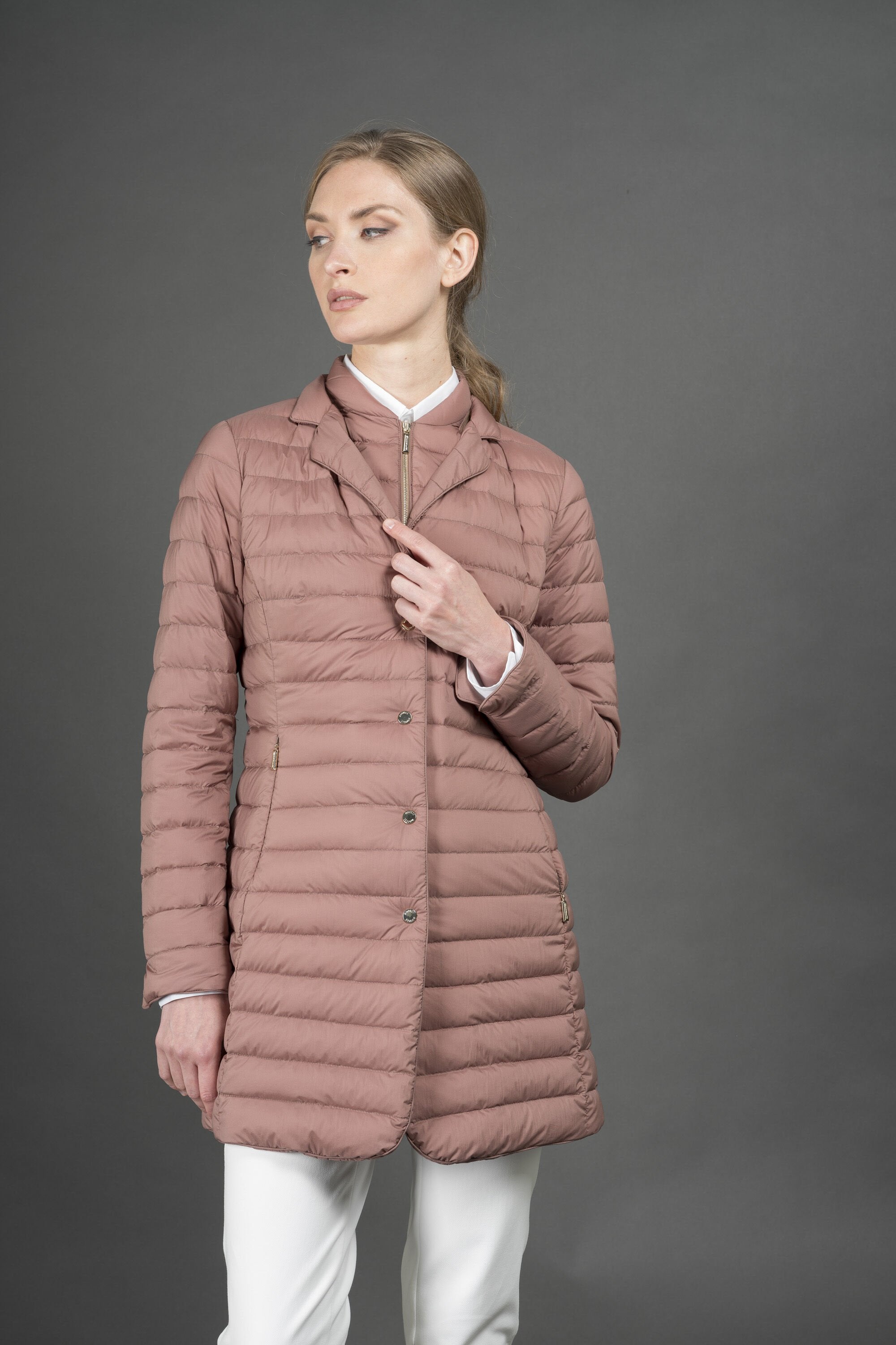 MOORER WOMEN'S BLUSH QUILTED LONGLINE JACKET