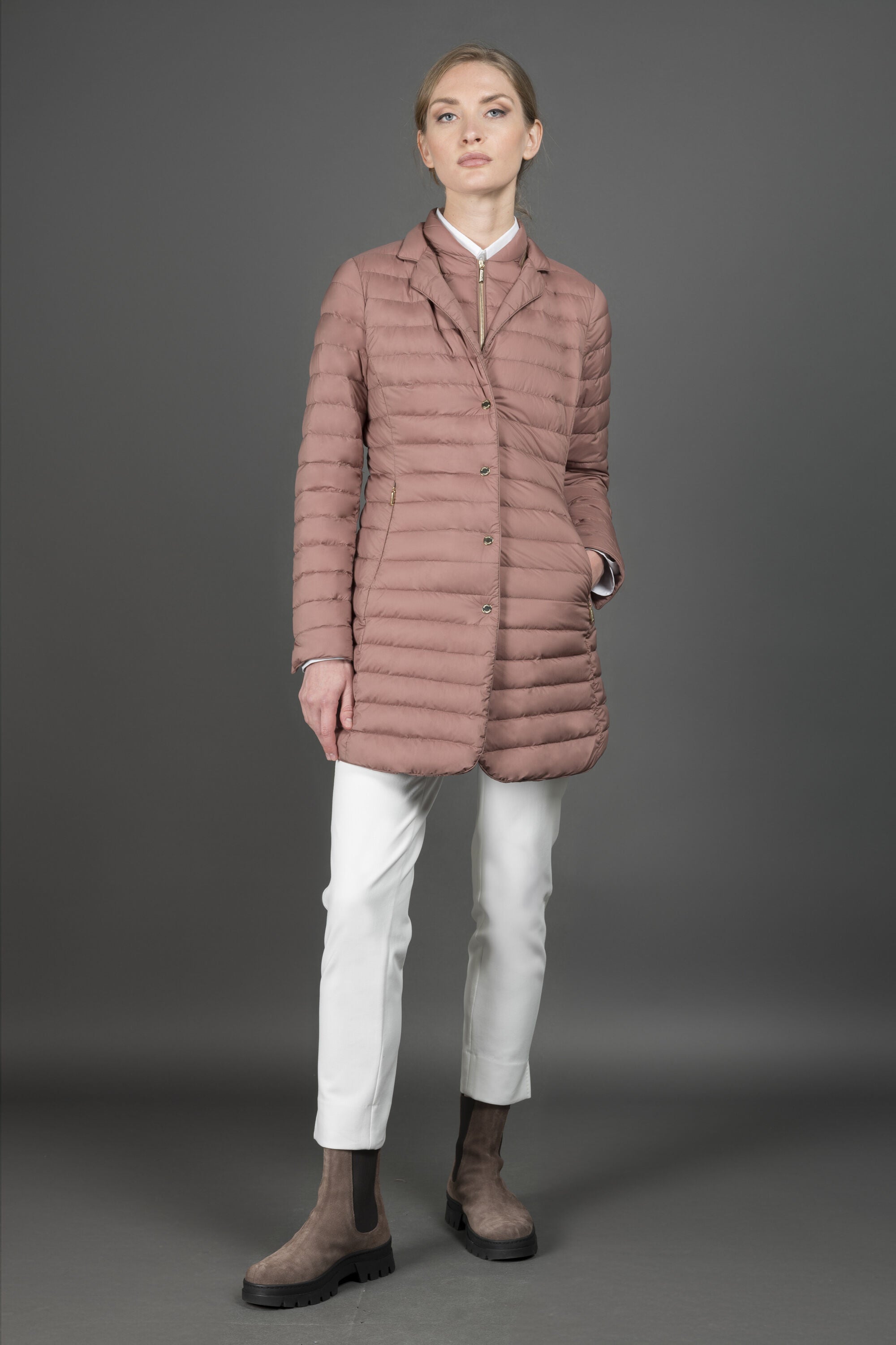 MOORER WOMEN'S BLUSH QUILTED LONGLINE JACKET