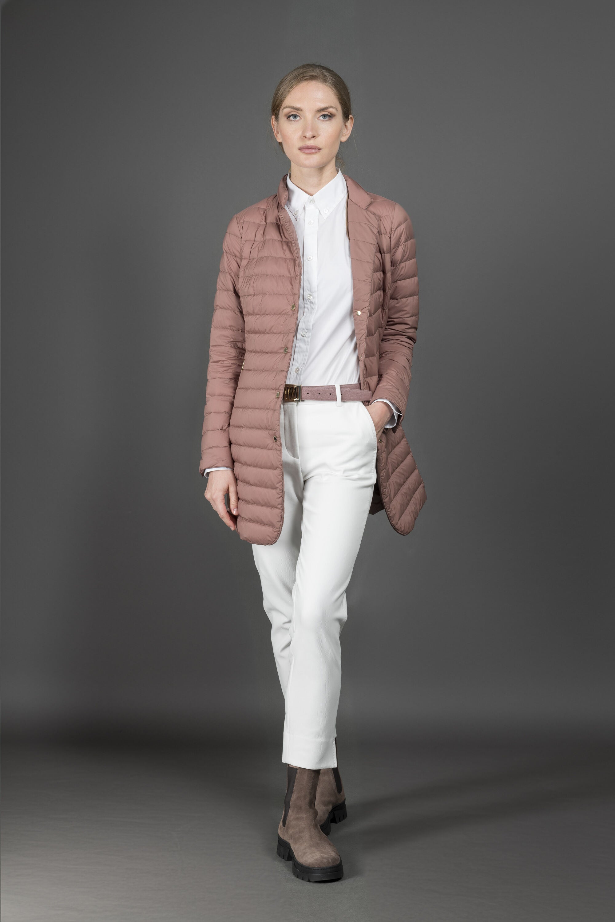 MOORER WOMEN'S BLUSH QUILTED LONGLINE JACKET