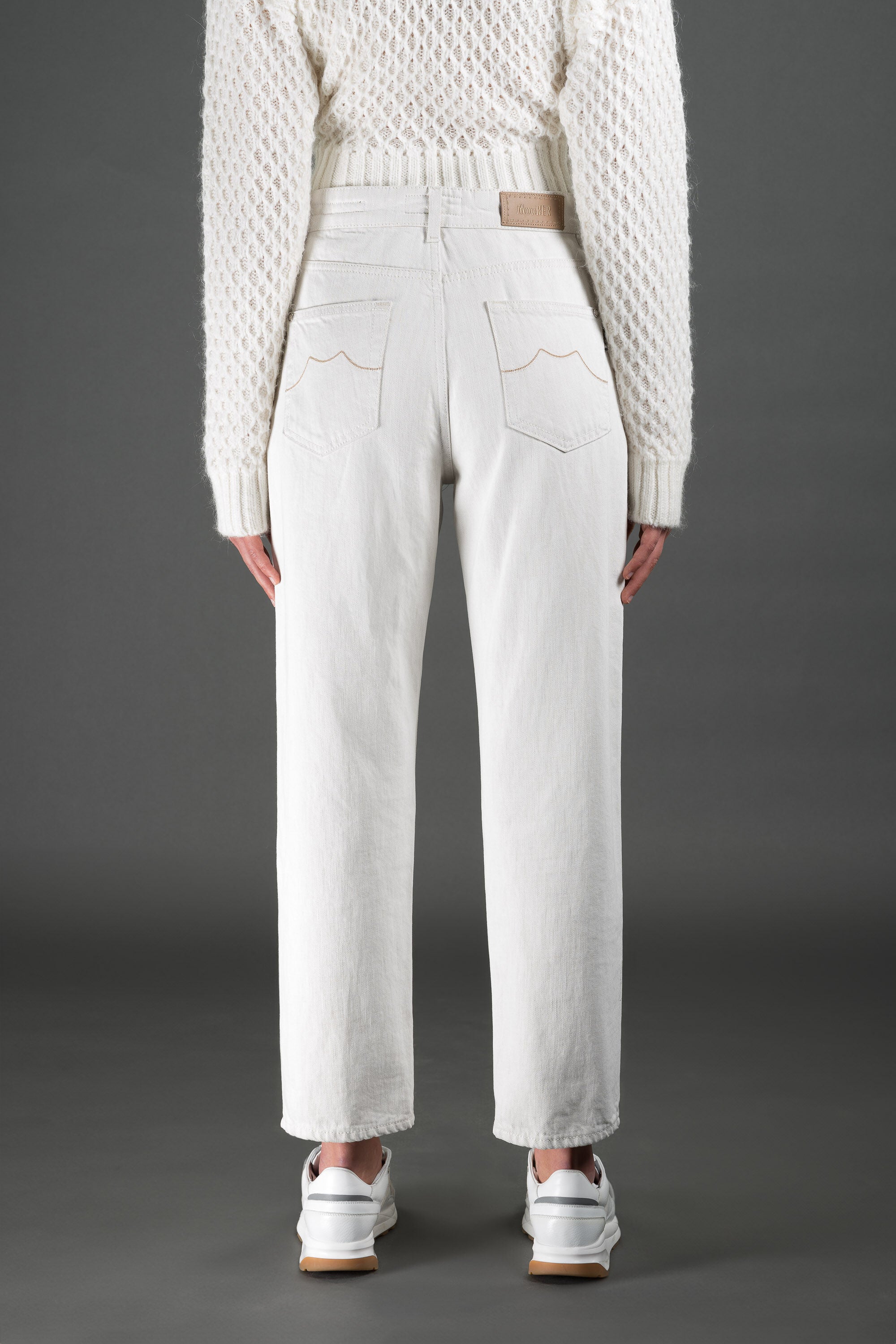 MOORER WOMEN'S ECRU STRAIGHT-LEG TROUSERS
