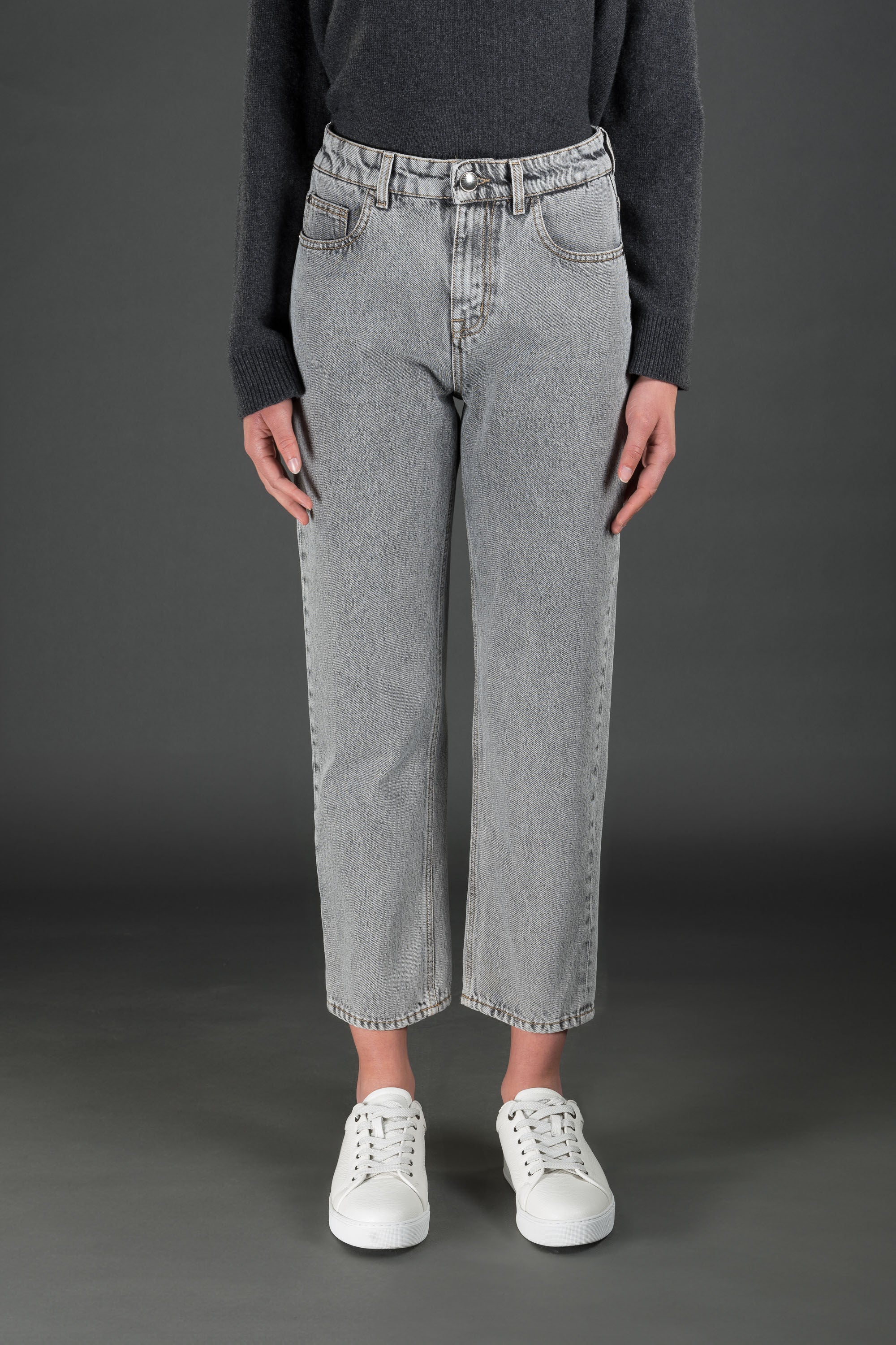 MOORER WOMEN'S LIGHT GREY STRAIGHT TROUSERS