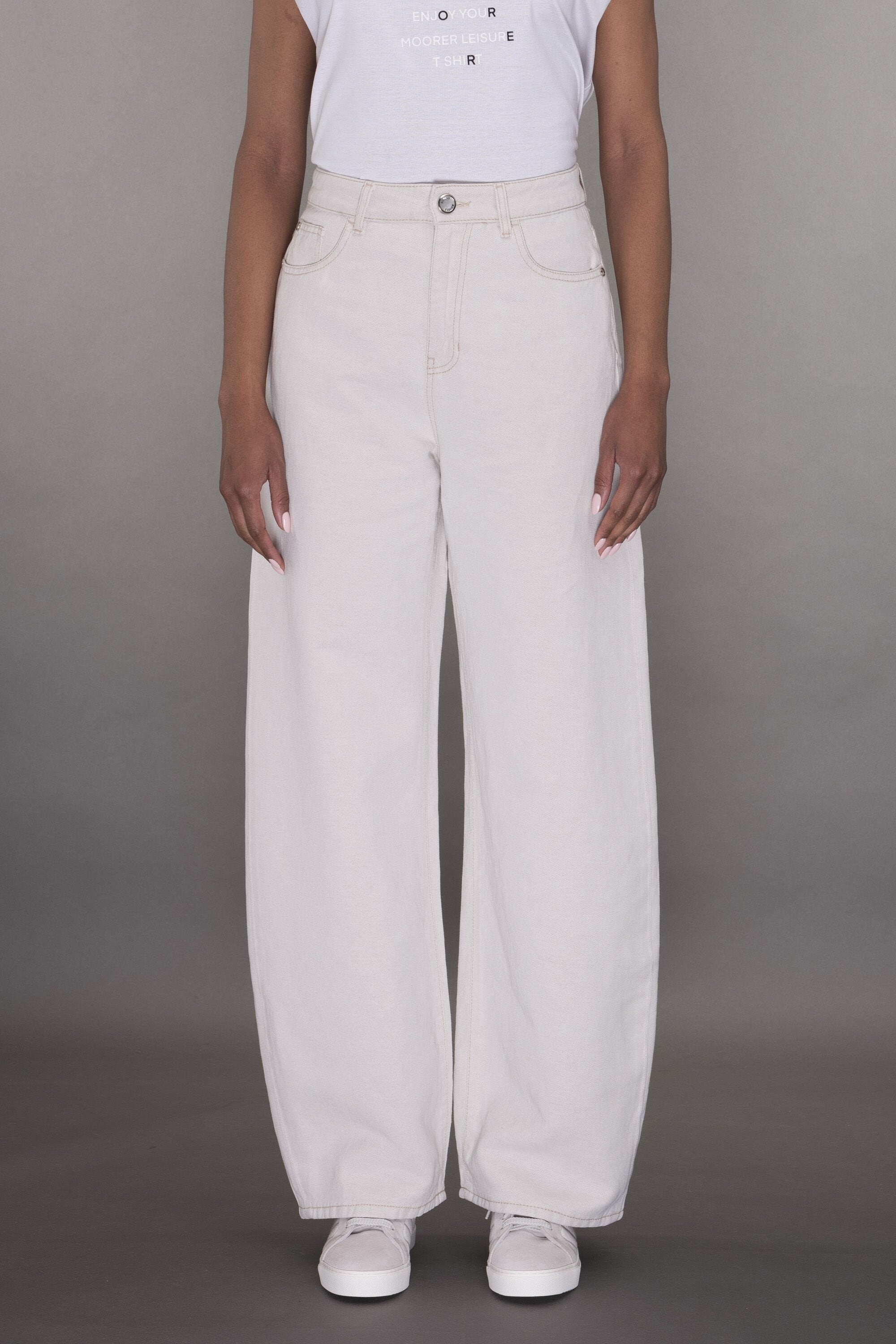 MOORER WOMEN'S ECRU WIDE-LEG TROUSERS