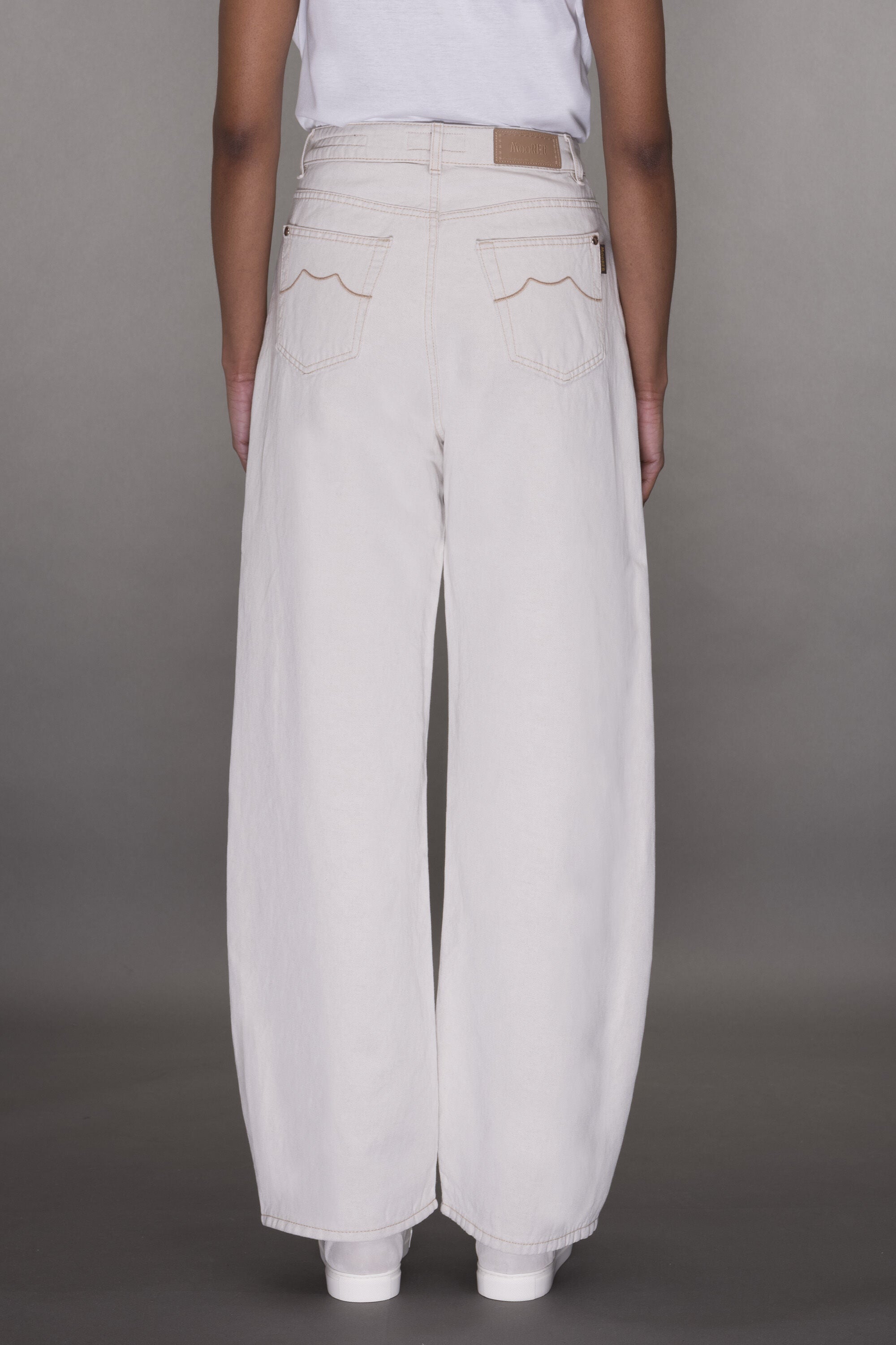 MOORER WOMEN'S ECRU WIDE-LEG TROUSERS