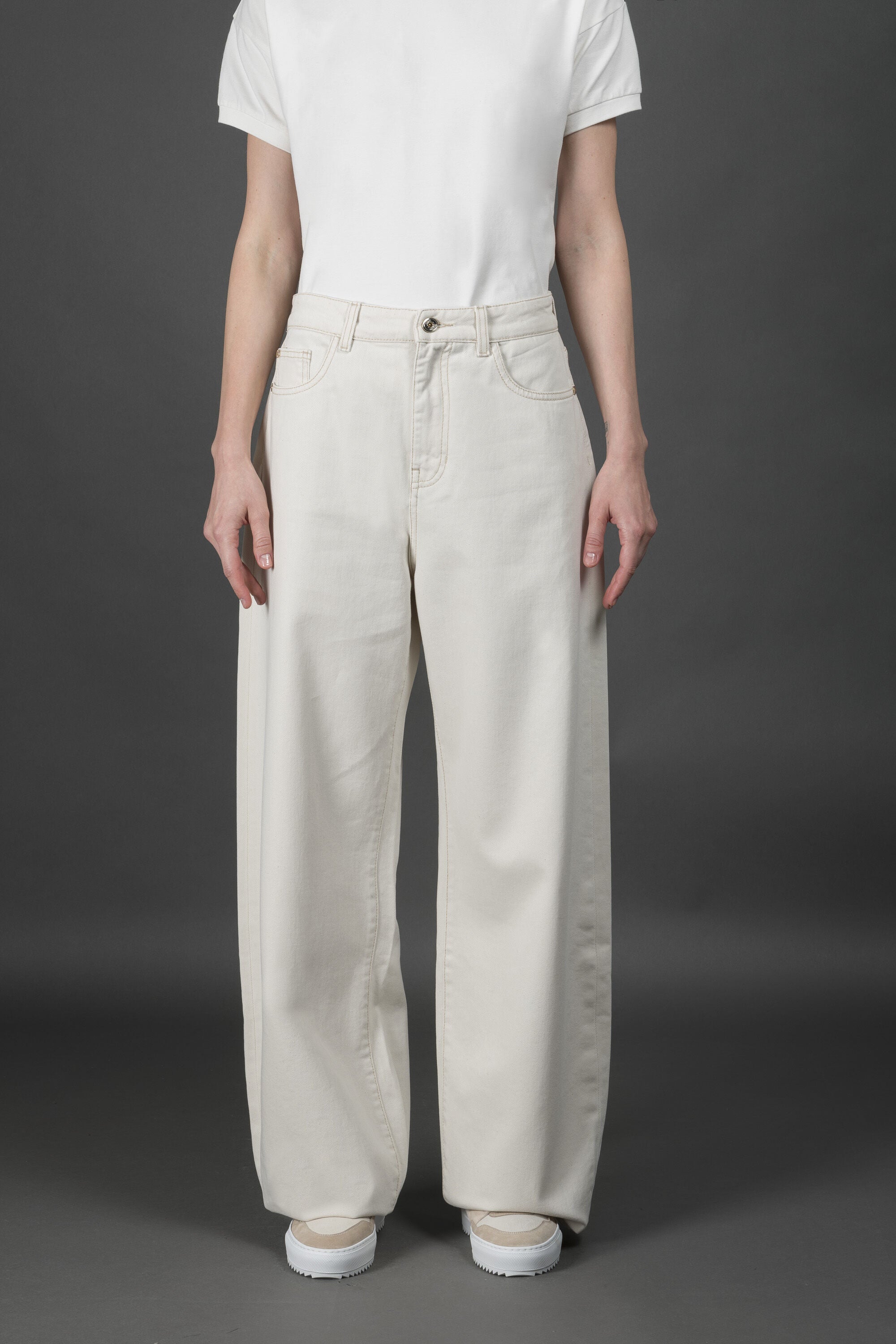 MOORER WOMEN'S OFF WHITE WIDE LEG TROUSERS