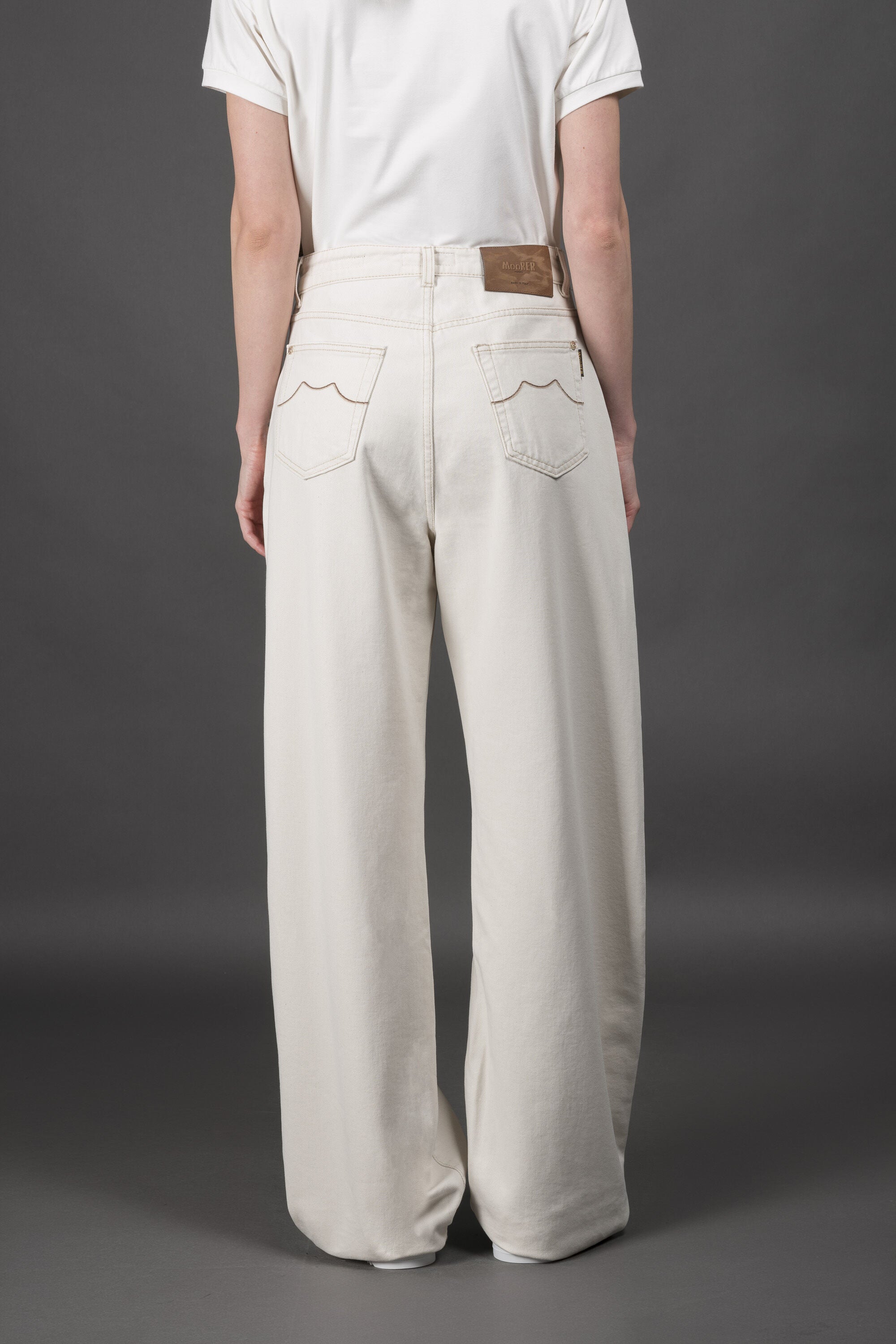 MOORER WOMEN'S OFF WHITE WIDE LEG TROUSERS