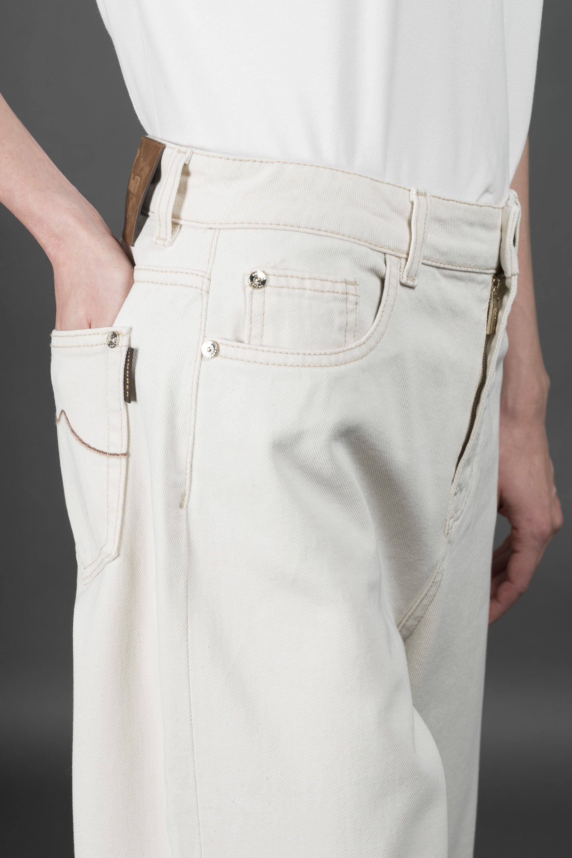MOORER WOMEN'S OFF WHITE WIDE LEG TROUSERS