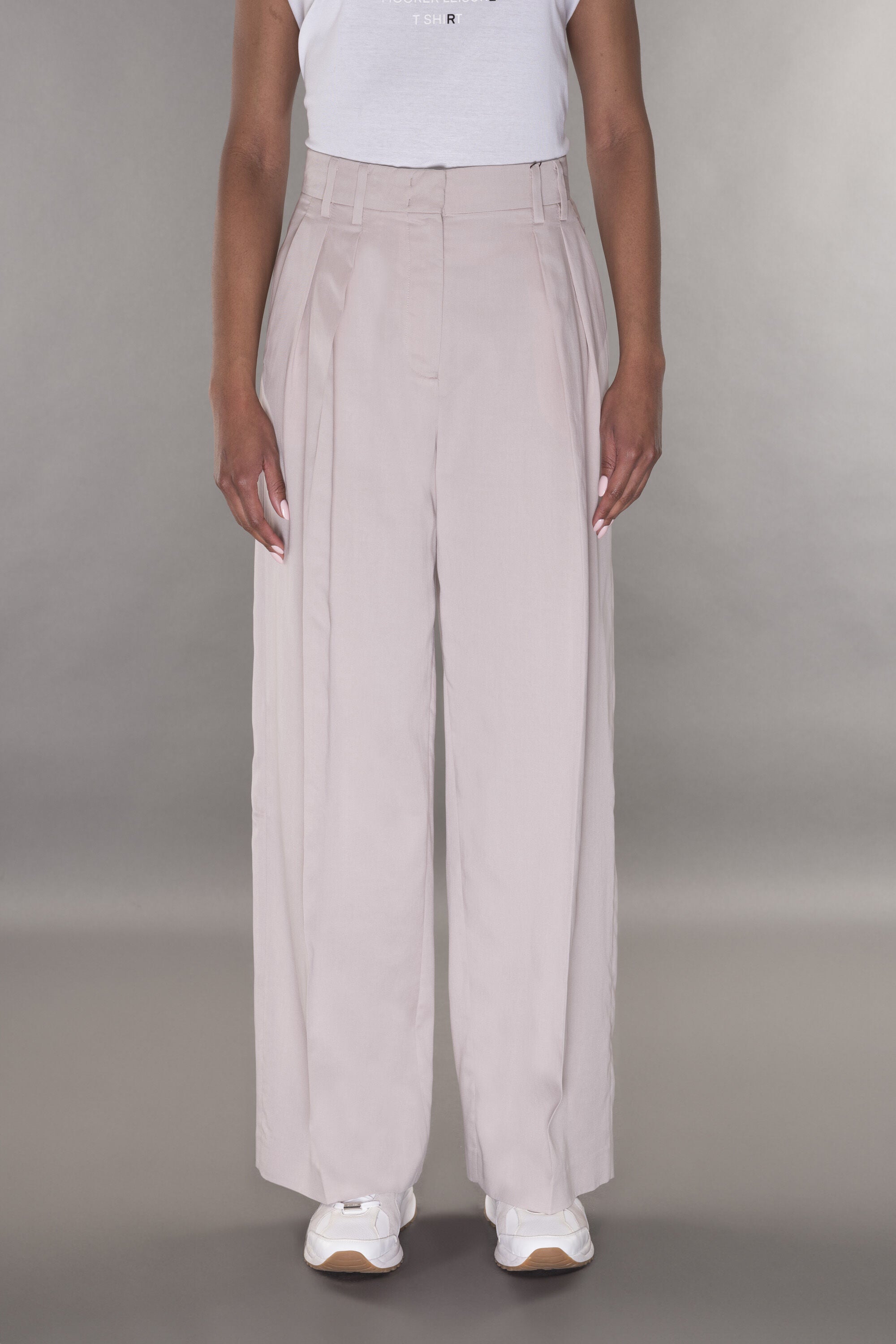 MOORER WOMEN'S LIGHT BEIGE WIDE-LEG TROUSERS